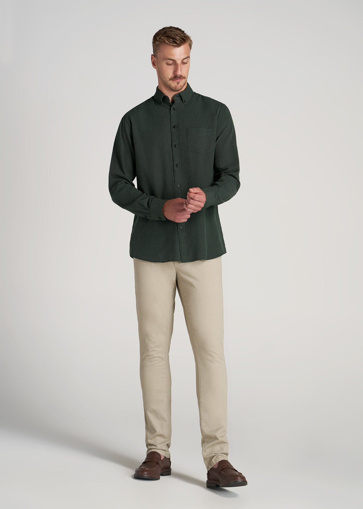 Soft-Wash Button-Up Shirt for Tall Men in Malachite Green Dobby sold by American Tall product image thumbnail 4