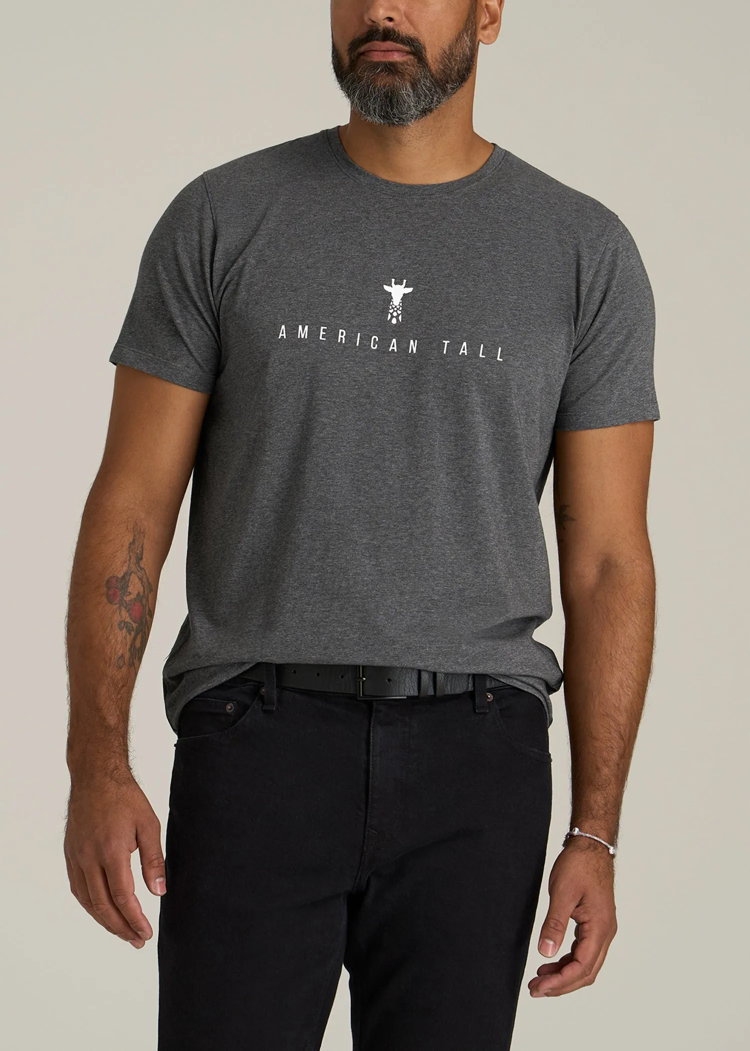 Regular Corporate Logo Tee for Men in Charcoal Mix sold by American Tall