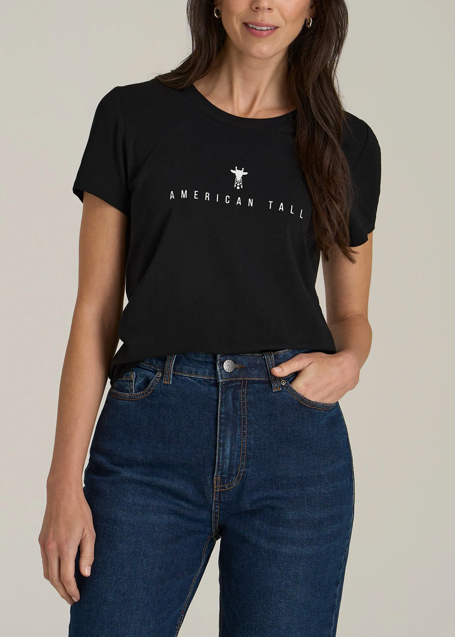 Regular Corporate Logo Tee for Women in Black sold by American Tall