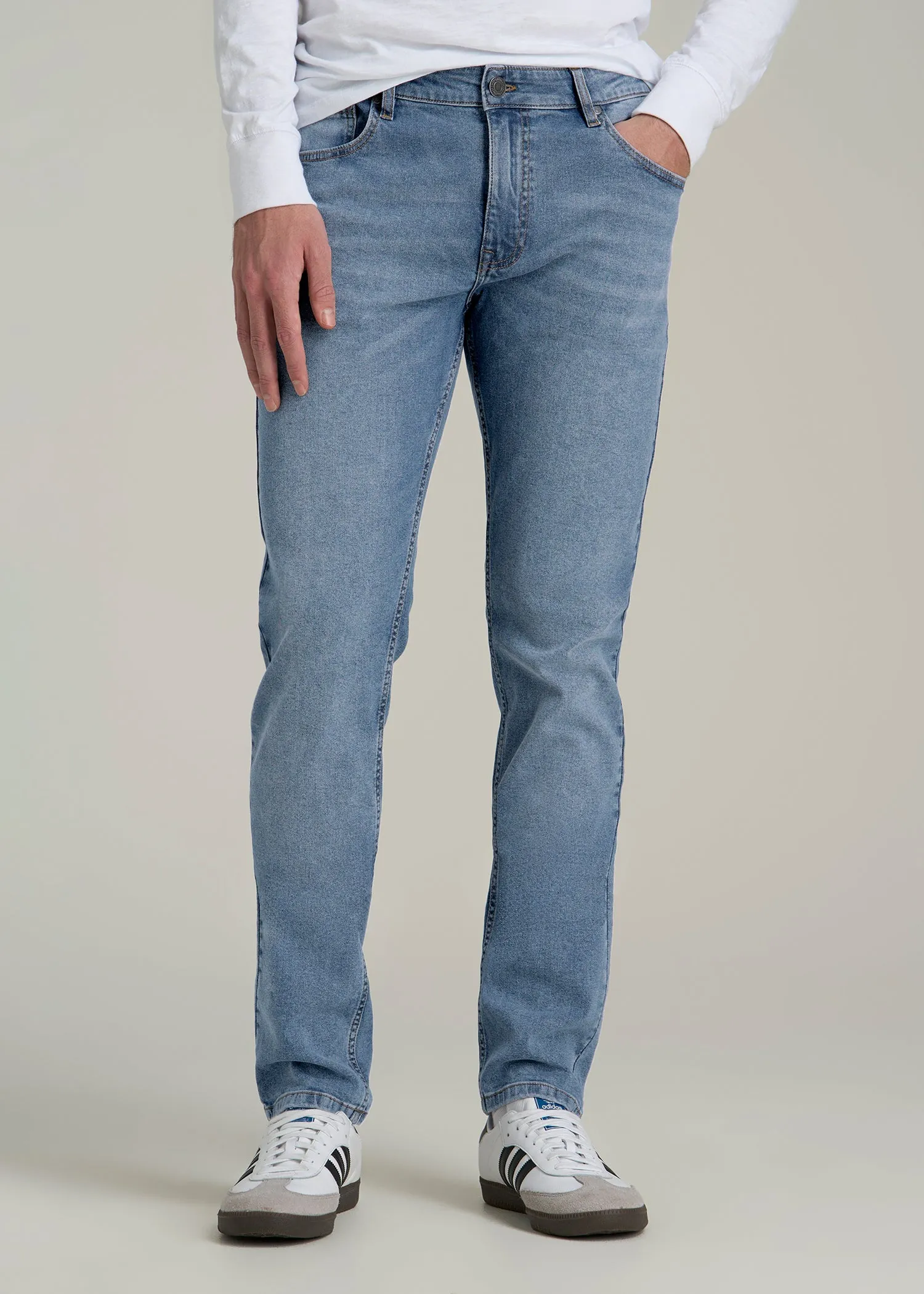 A.T. Basics Men's Carman Tapered fit Jeans for Tall Men in Tufts Blue sold by American Tall