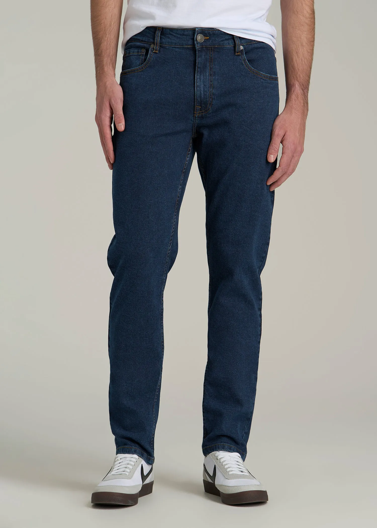 A.T. Basics Men's Carman Tapered fit Jeans for Tall Men in Charged Blue sold by American Tall