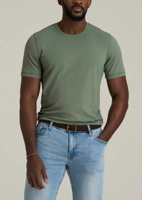 The Essential SLIM-FIT Crewneck Tee for Tall Men in Dark Seagrass sold by American Tall