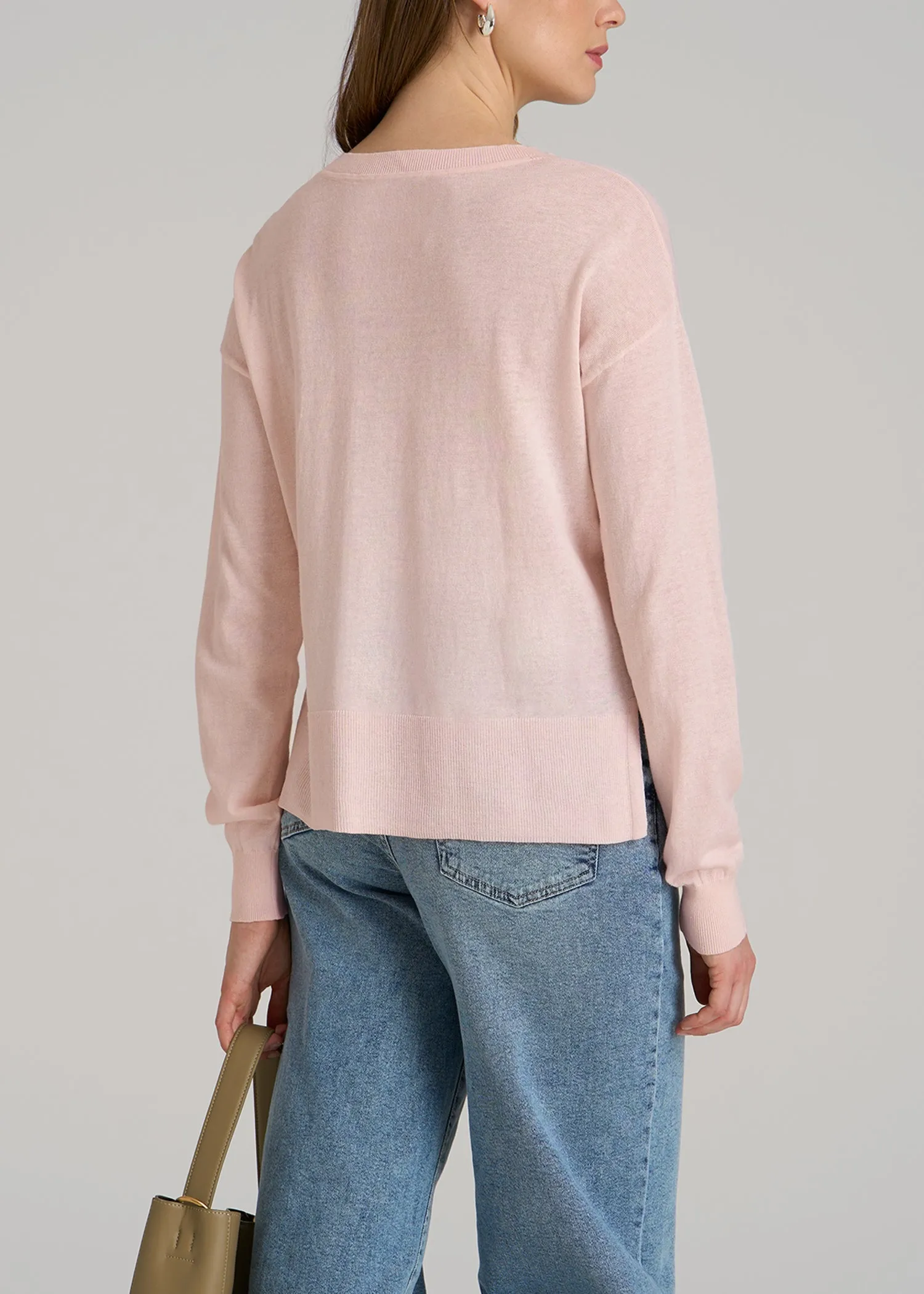 Linen Blend Split Hem V-Neck Sweater for Tall Women in Hush Pink sold by American Tall product image thumbnail 5