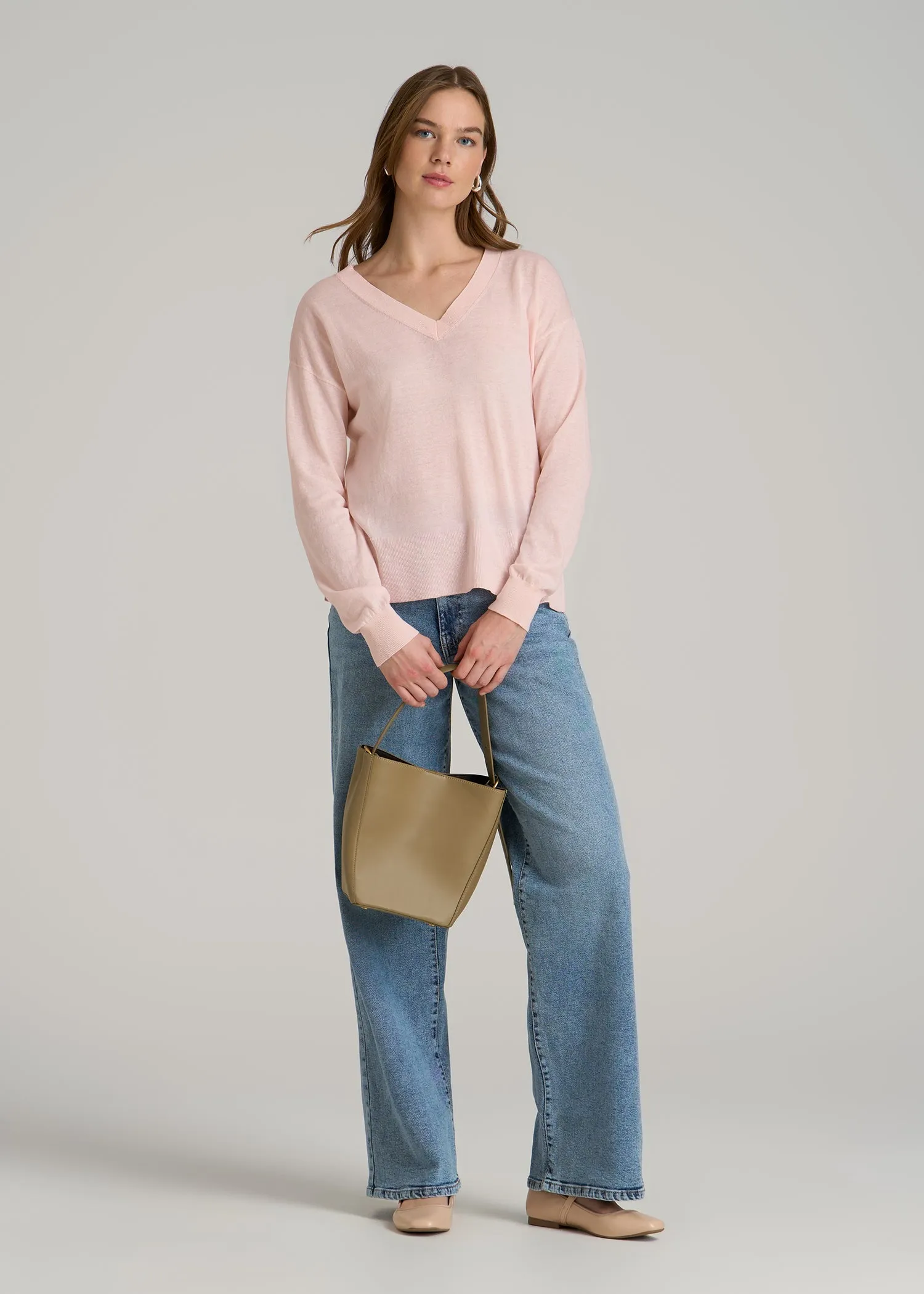 Linen Blend Split Hem V-Neck Sweater for Tall Women in Hush Pink sold by American Tall product image thumbnail 4