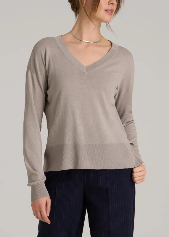 Linen Blend Split Hem V-Neck Sweater for Tall Women in Atmosphere sold by American Tall