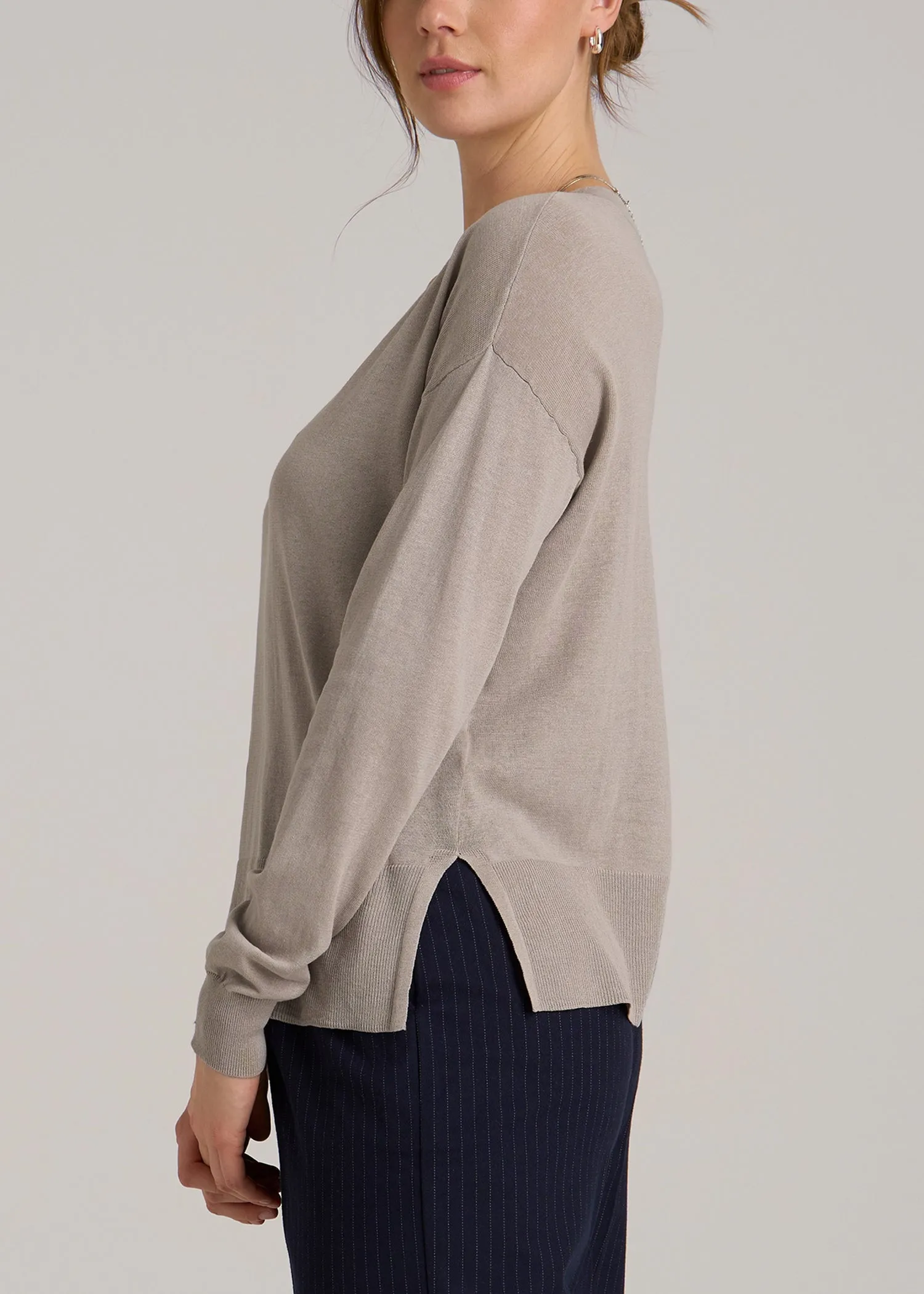 Linen Blend Split Hem V-Neck Sweater for Tall Women in Atmosphere sold by American Tall product image thumbnail 3