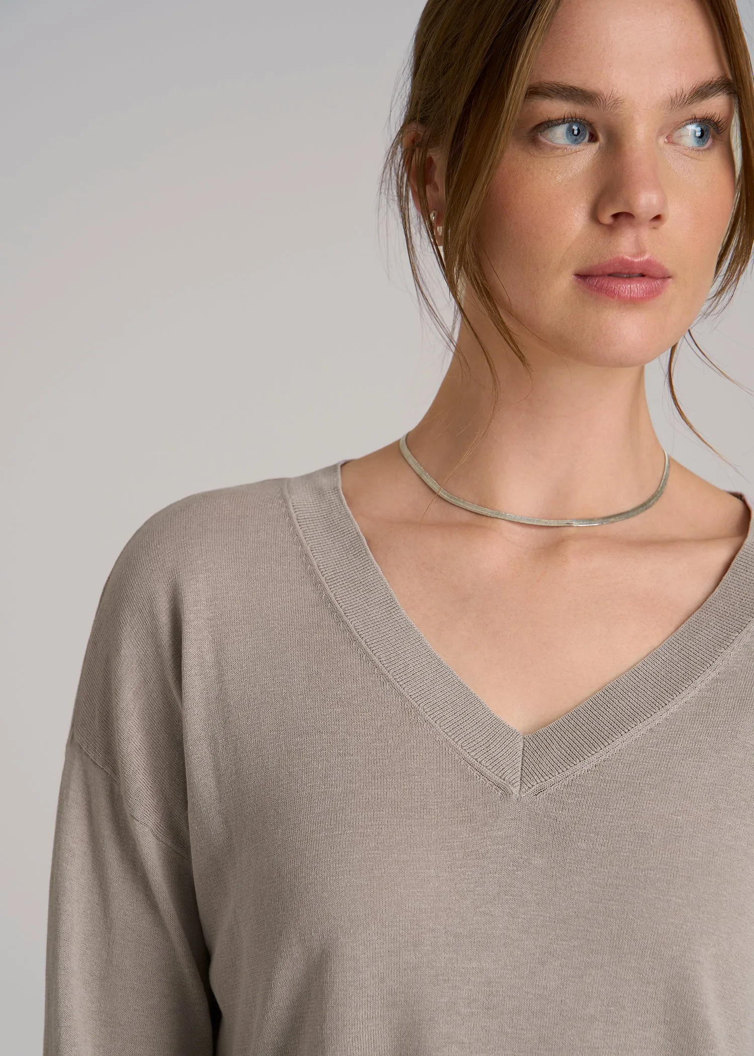 Linen Blend Split Hem V-Neck Sweater for Tall Women in Atmosphere sold by American Tall product image thumbnail 2