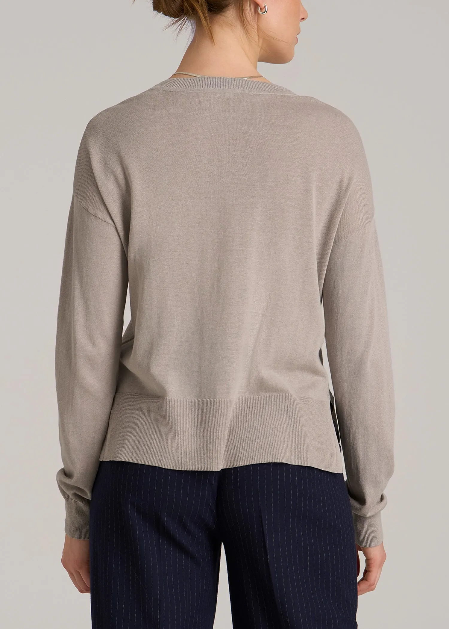 Linen Blend Split Hem V-Neck Sweater for Tall Women in Atmosphere sold by American Tall product image thumbnail 5