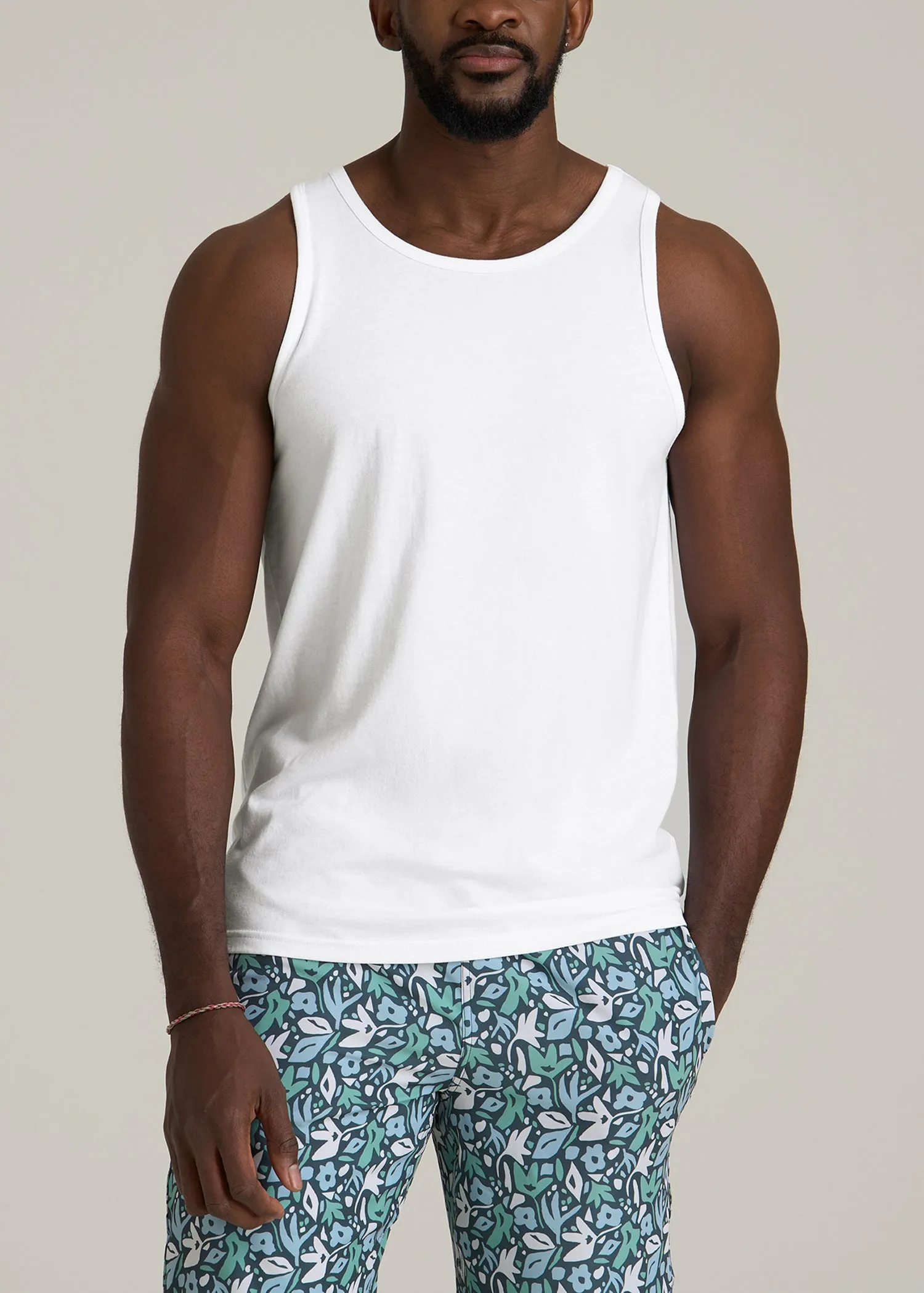 The Essential Beach Tank for Tall Men in White sold by American Tall