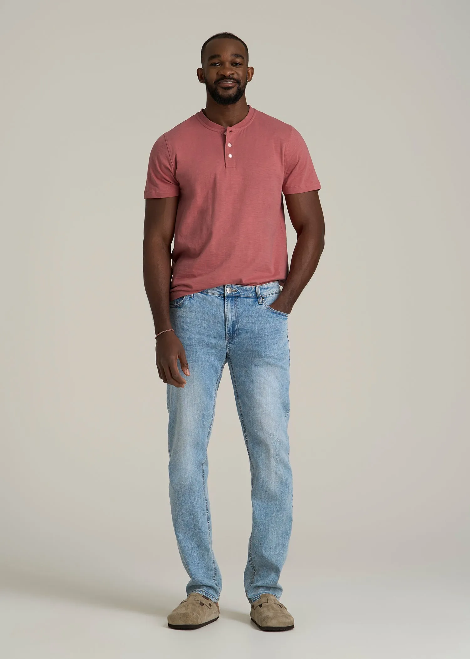 Sunwashed Short Sleeve Slub Henley for Tall Men in Dusty Cedar sold by American Tall product image thumbnail 4