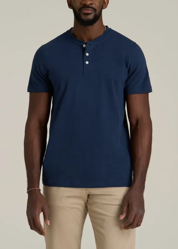 Sunwashed Short Sleeve Slub Henley for Tall Men in Regal Blue sold by American Tall