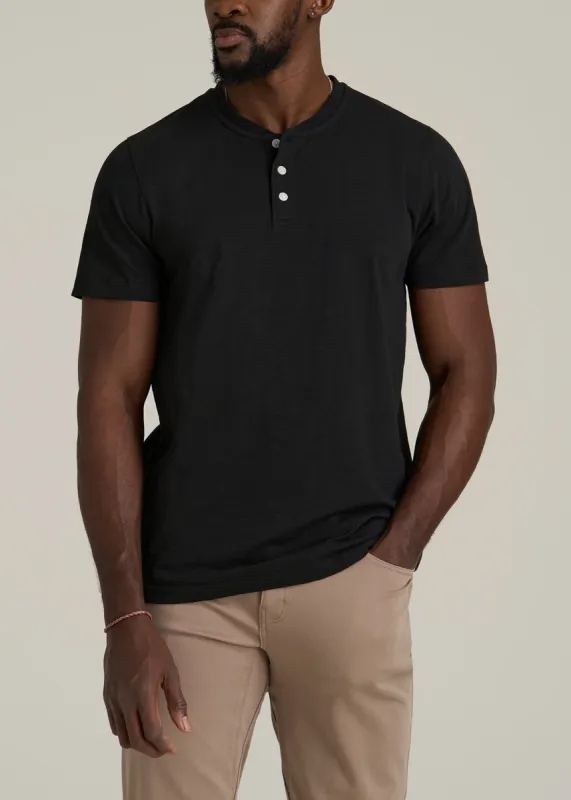 Sunwashed Short Sleeve Slub Henley for Tall Men in Black sold by American Tall