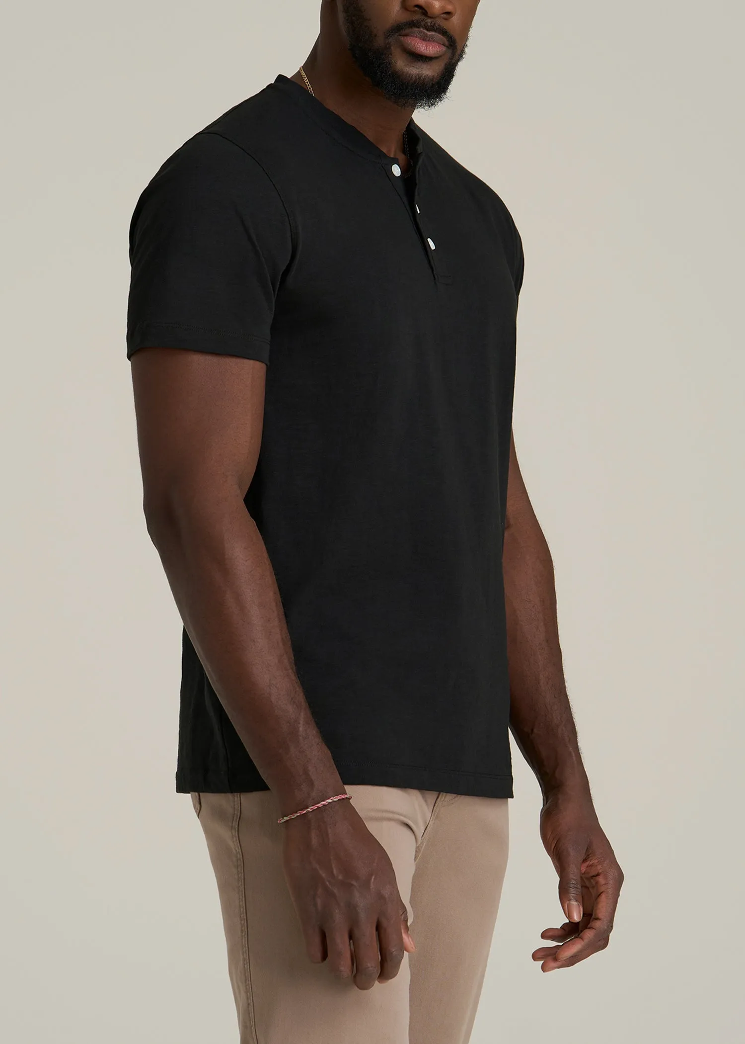 Sunwashed Short Sleeve Slub Henley for Tall Men in Black sold by American Tall product image thumbnail 3
