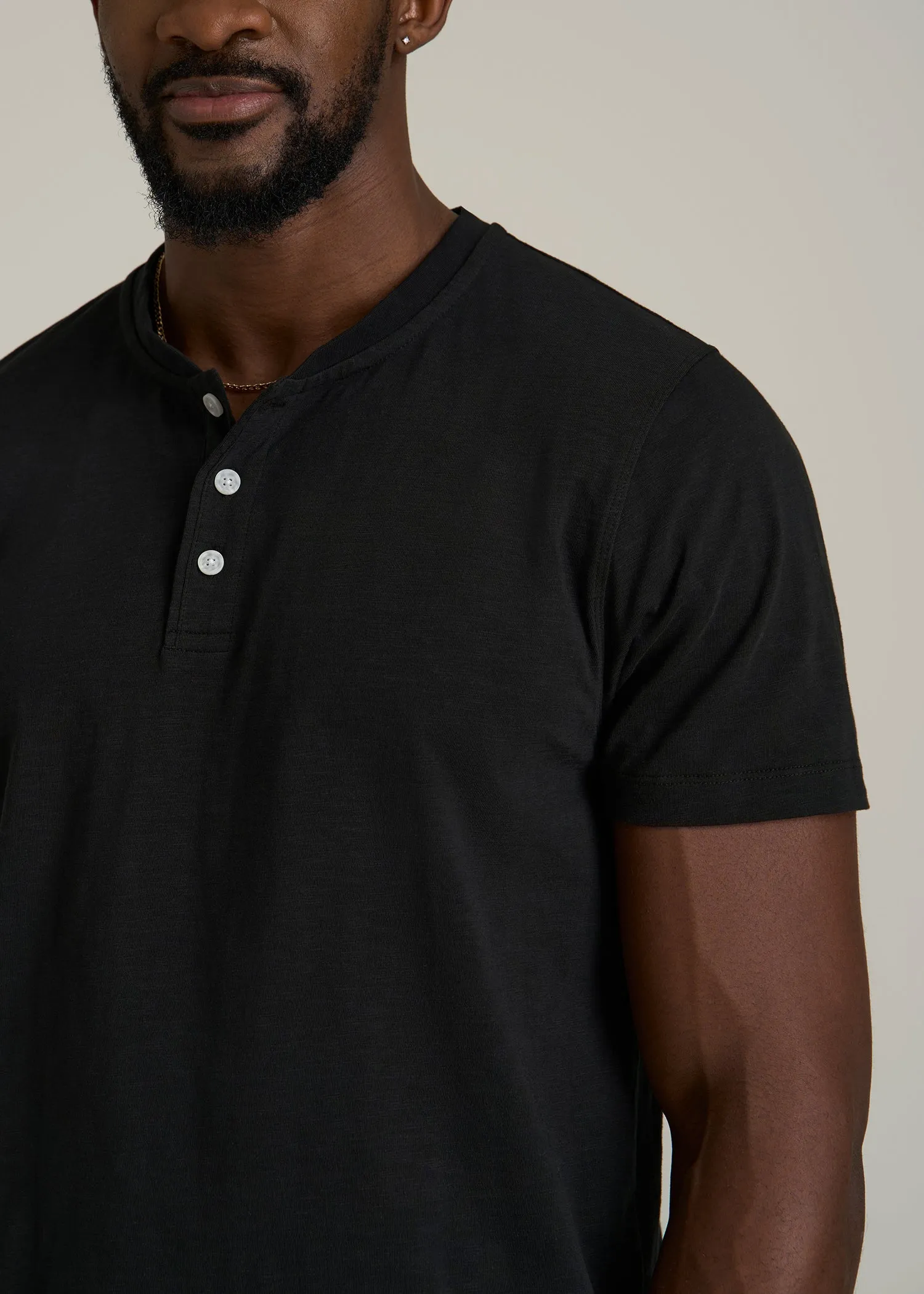 Sunwashed Short Sleeve Slub Henley for Tall Men in Black sold by American Tall product image thumbnail 2