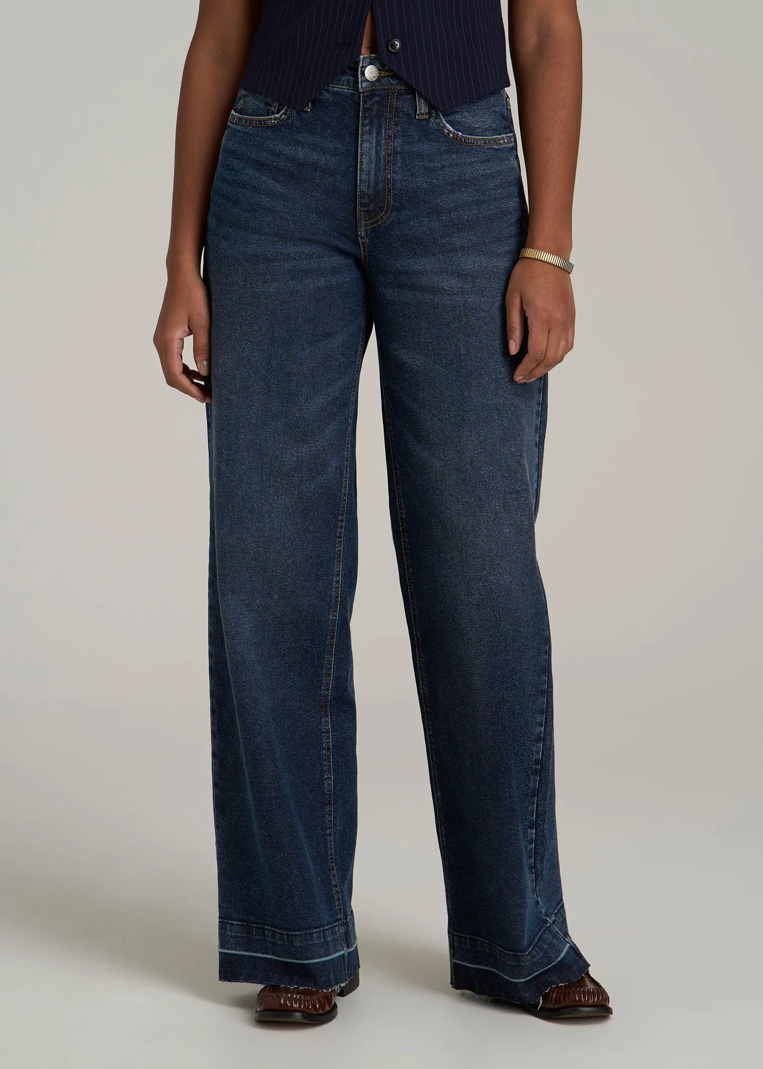 Luna High-Rise Wide-Leg Jeans for Tall Women in Faded Dark Indigo sold by American Tall