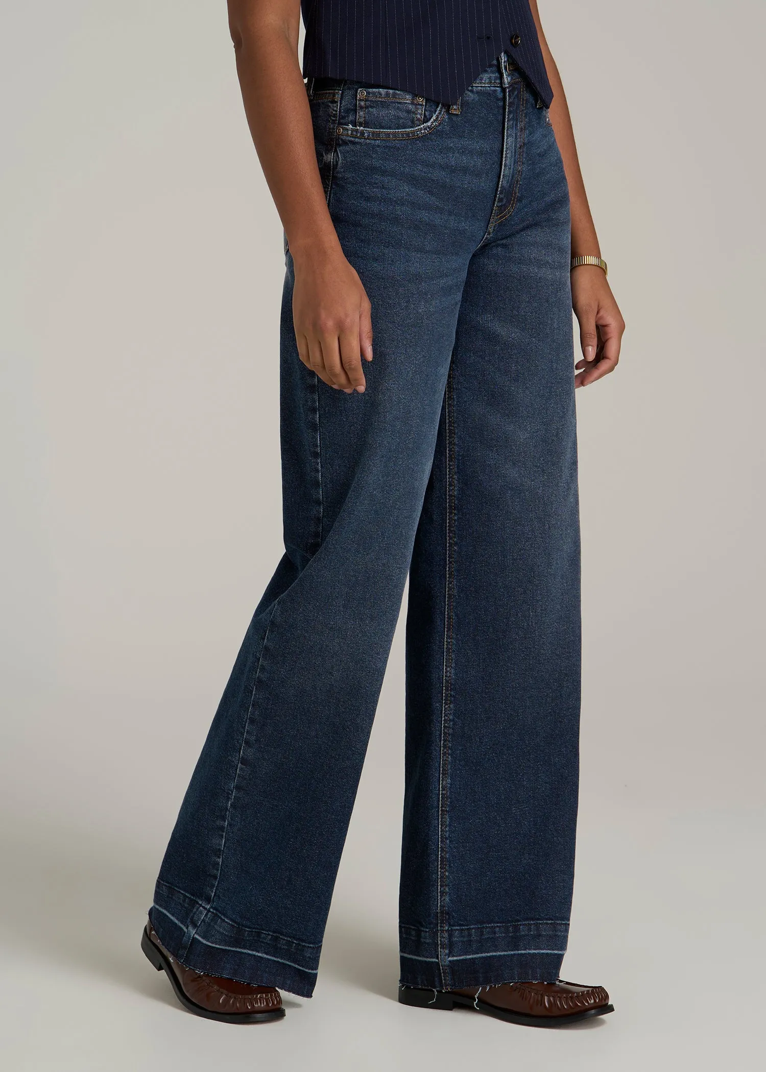 Luna High-Rise Wide-Leg Jeans for Tall Women in Faded Dark Indigo sold by American Tall product image thumbnail 3