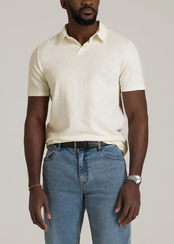 Slub Self Collar Tall Polo Shirt in White Alyssum sold by American Tall