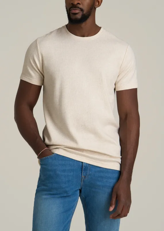 Cloud Knit Waffle Short Sleeve Tee for Tall Men in Heathered Oatmeal sold by American Tall