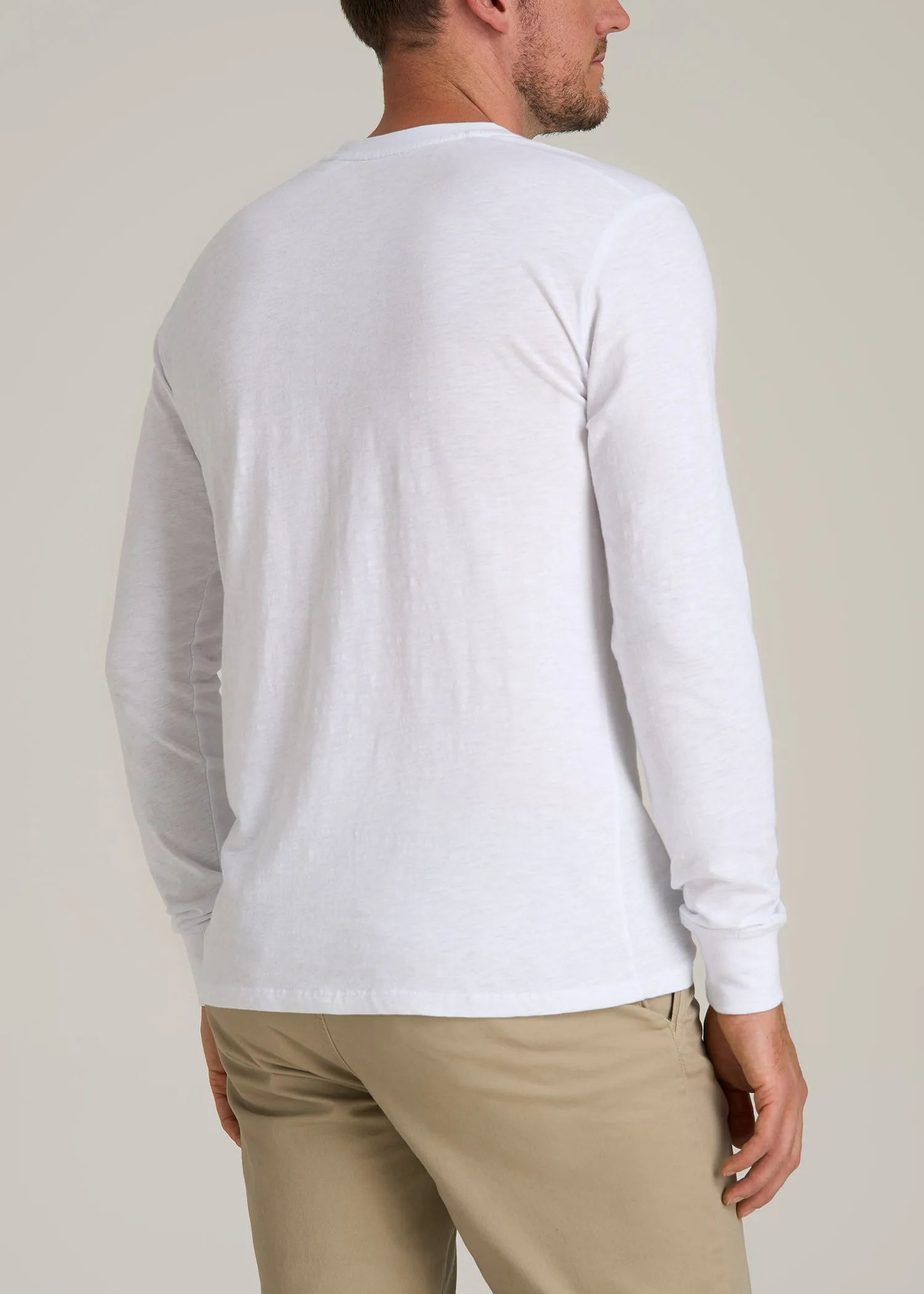 Three-Button Long Sleeve Slub Henley for Tall Men in White sold by American Tall product image thumbnail 5