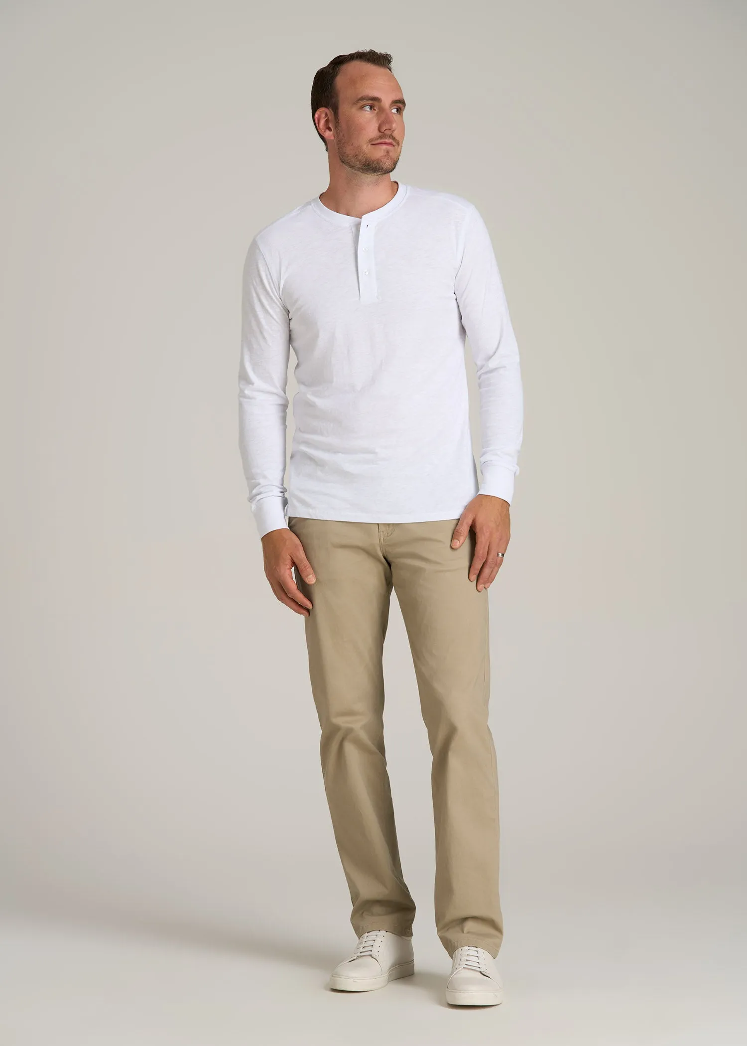 Three-Button Long Sleeve Slub Henley for Tall Men in White sold by American Tall product image thumbnail 4