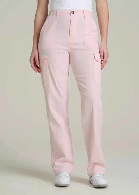 Straight Leg Cargo Chino Pants for Tall Women in Barely Pink sold by American Tall