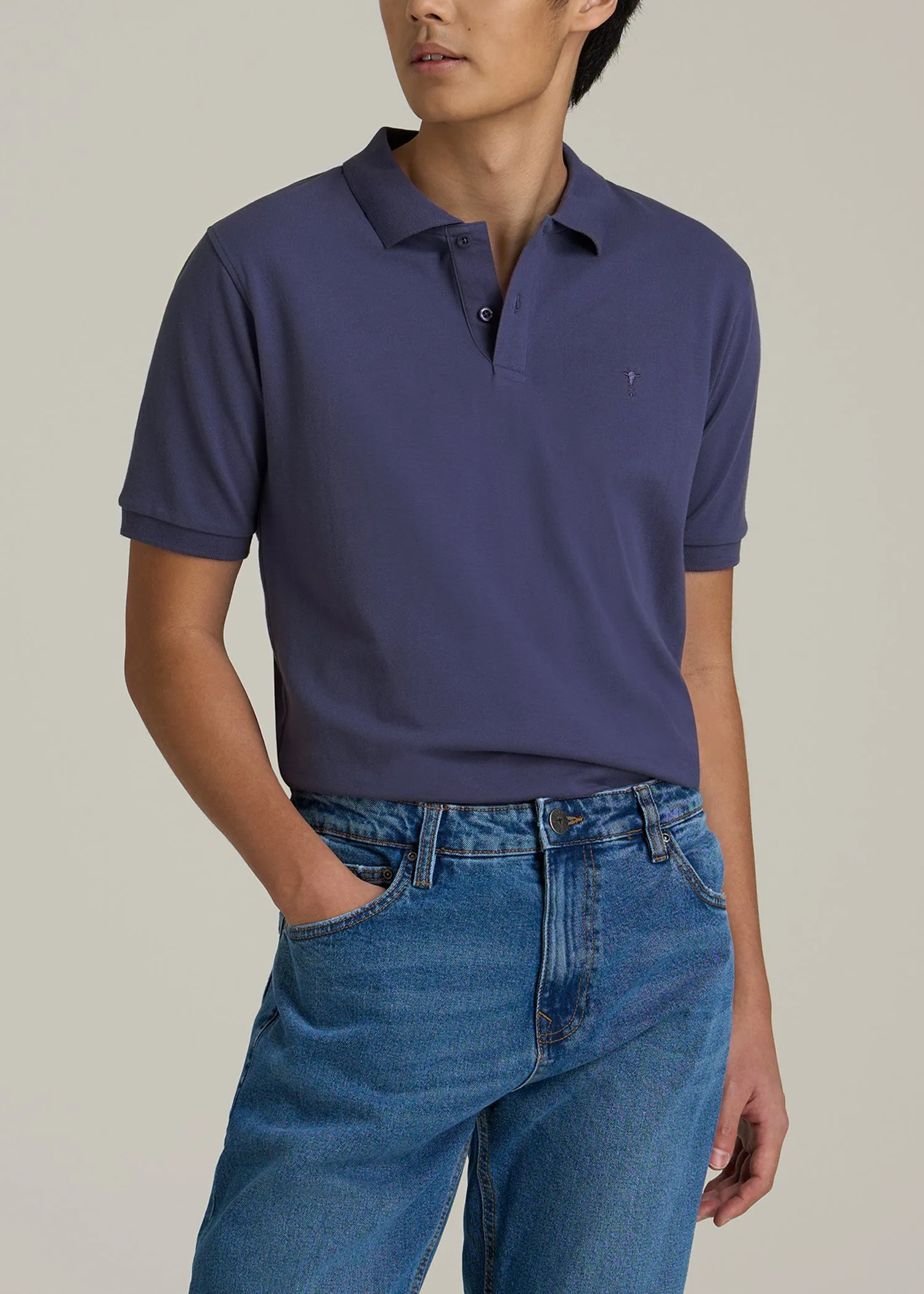 Classic Polo with Embroidered Logo for Tall Men in Future Dusk sold by American Tall