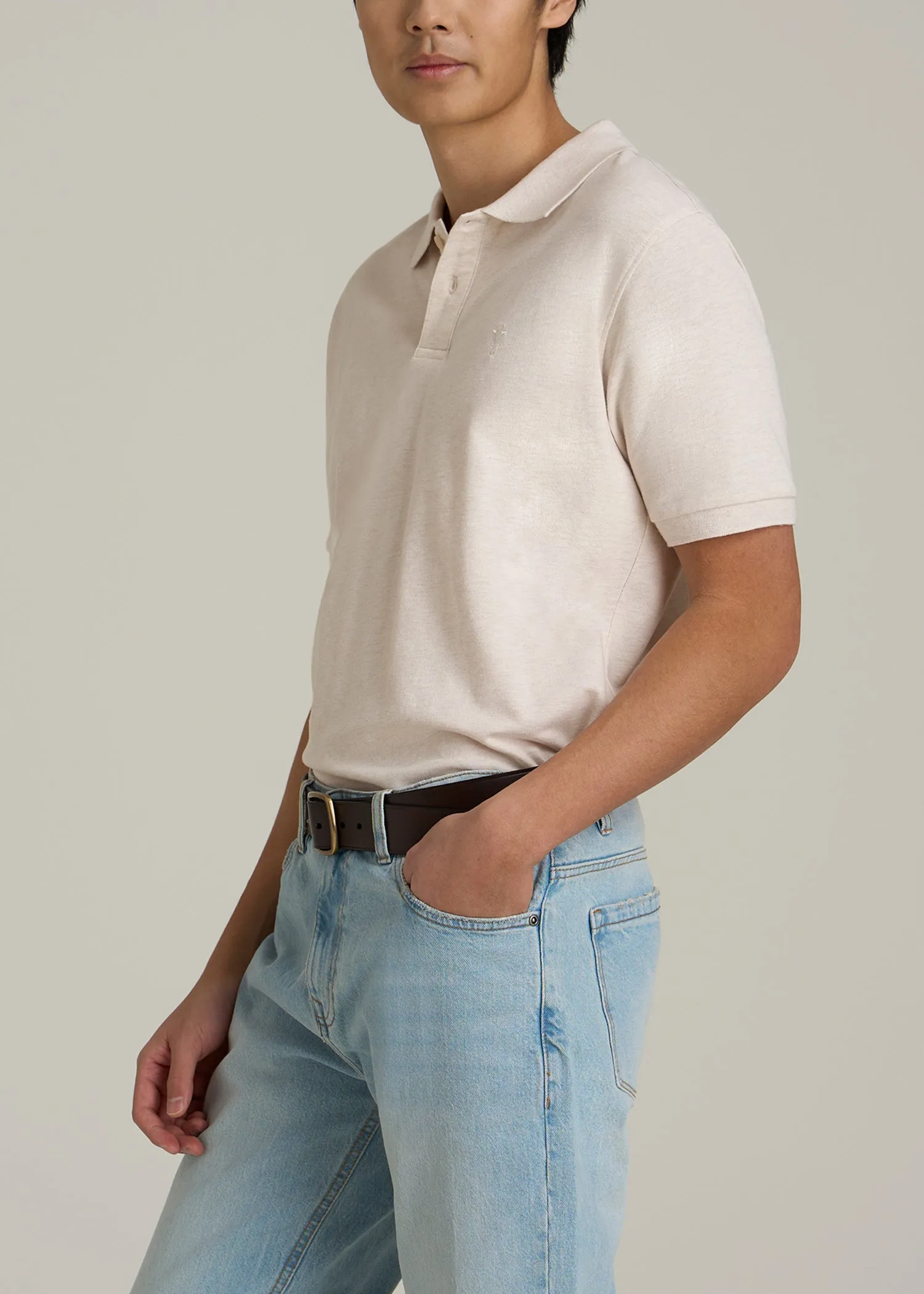 Classic Polo with Embroidered Logo for Tall Men in Heathered Oatmeal sold by American Tall product image thumbnail 3