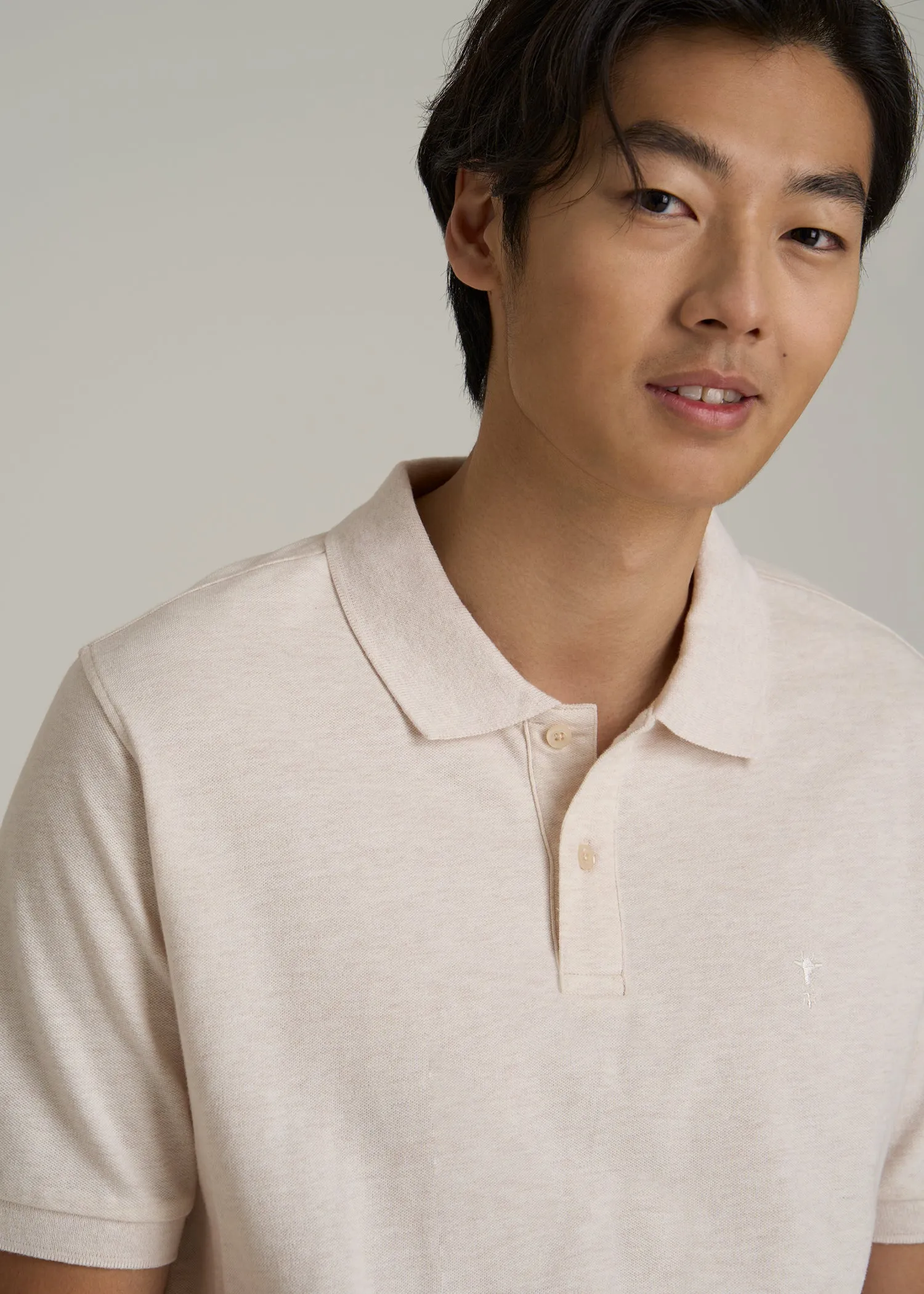 Classic Polo with Embroidered Logo for Tall Men in Heathered Oatmeal sold by American Tall product image thumbnail 2