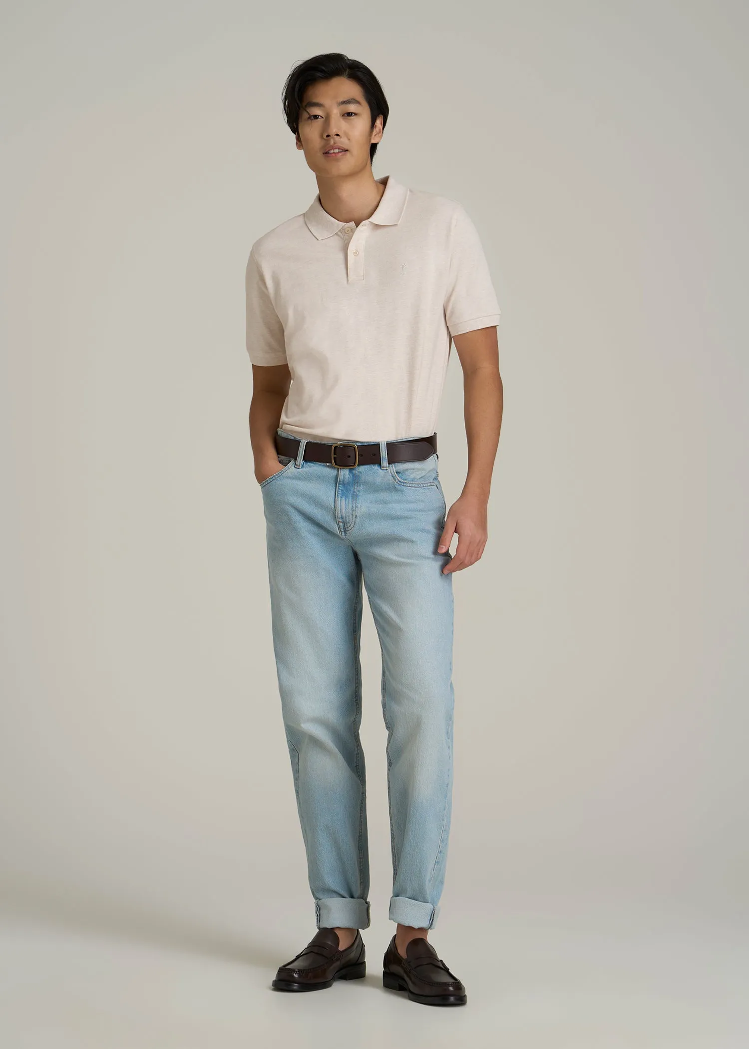 Classic Polo with Embroidered Logo for Tall Men in Heathered Oatmeal sold by American Tall product image thumbnail 4