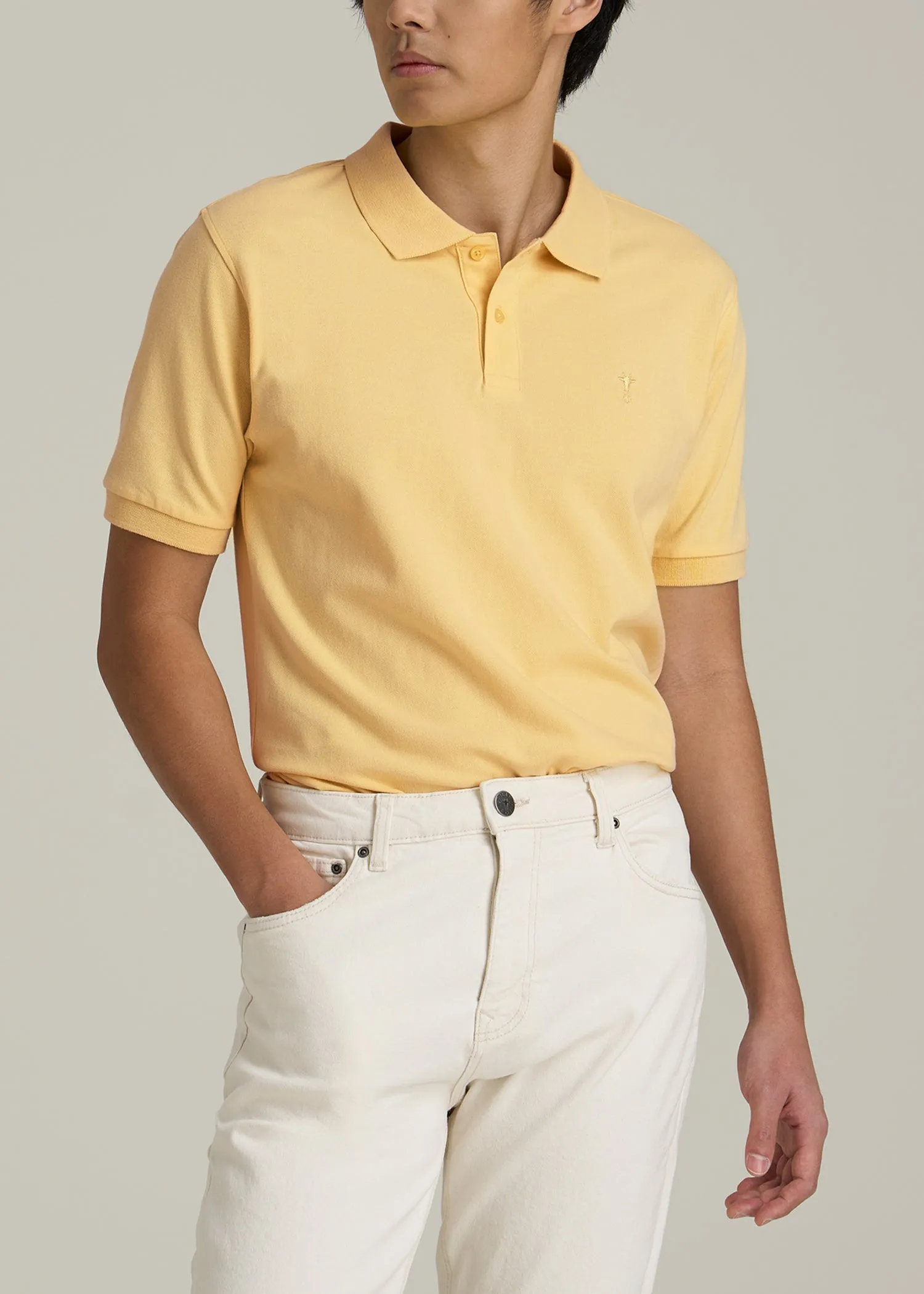 Classic Polo with Embroidered Logo for Tall Men in Lemon Drop sold by American Tall