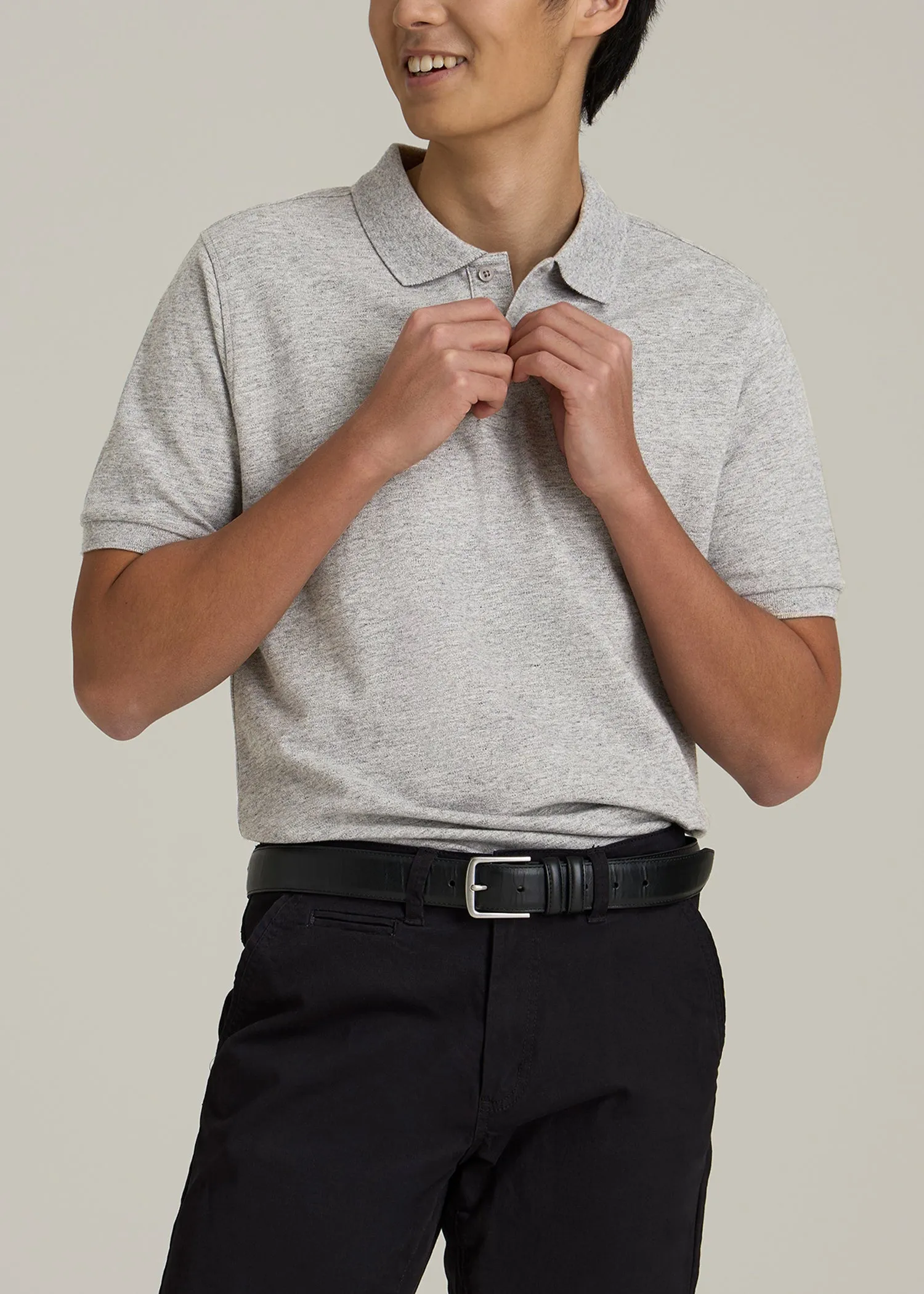 Classic Polo with Embroidered Logo for Tall Men in Heathered Grey sold by American Tall