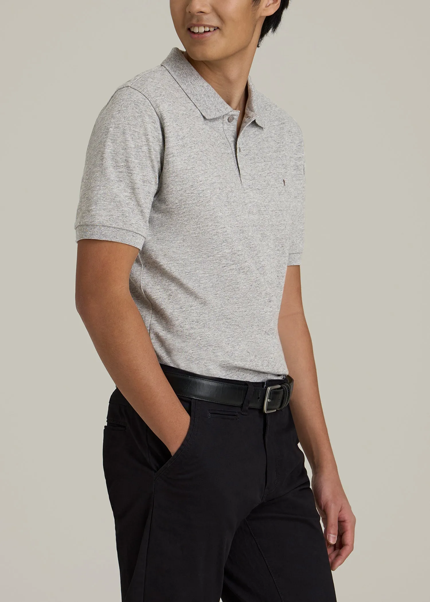 Classic Polo with Embroidered Logo for Tall Men in Heathered Grey sold by American Tall product image thumbnail 3