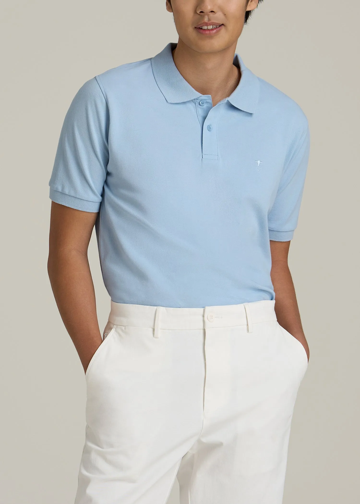 Classic Polo with Embroidered Logo for Tall Men in Ice Blue sold by American Tall