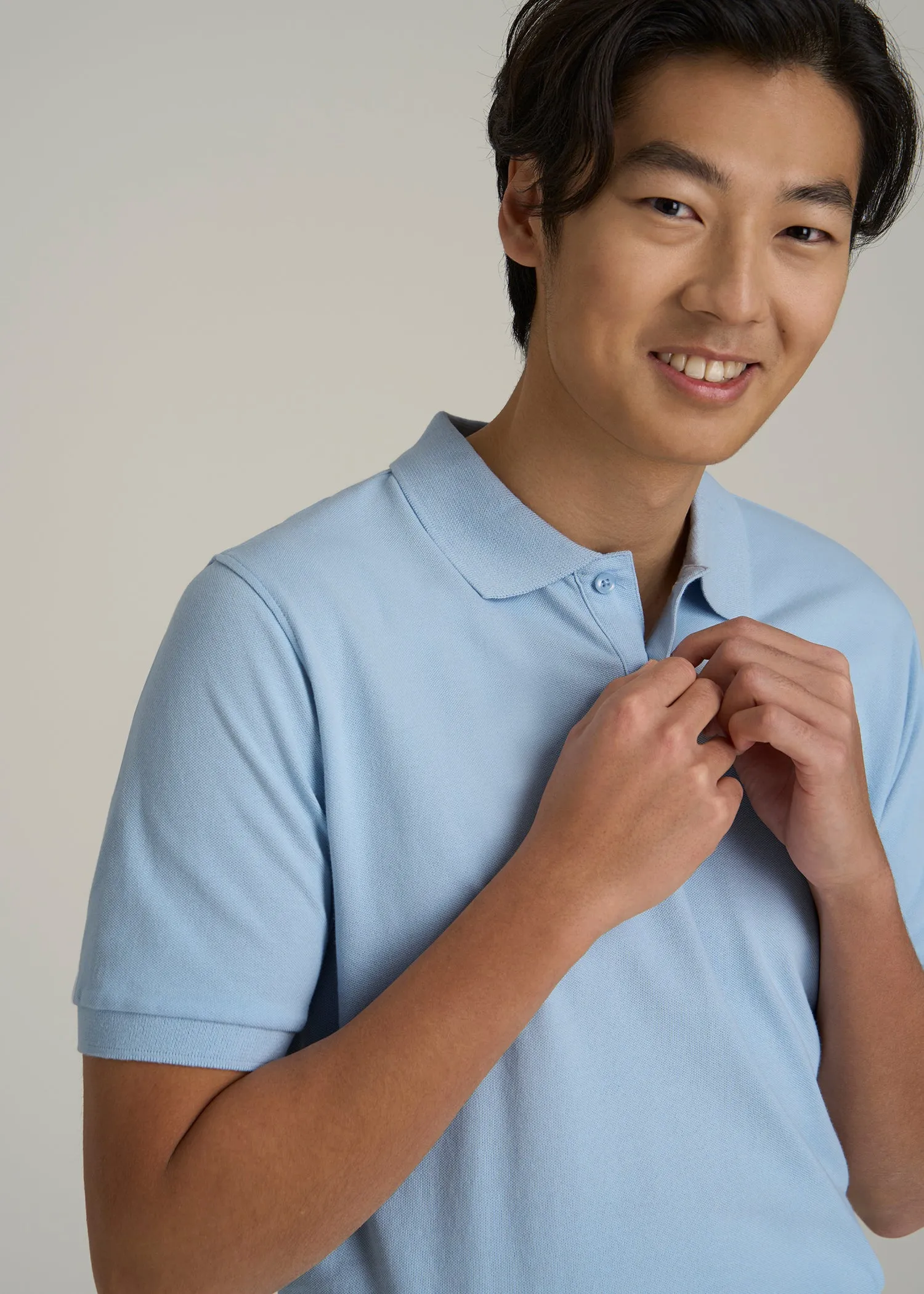 Classic Polo with Embroidered Logo for Tall Men in Ice Blue sold by American Tall product image thumbnail 2