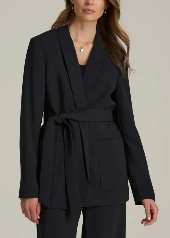 Crepe Wrap Blazer for Tall Women in Black sold by American Tall
