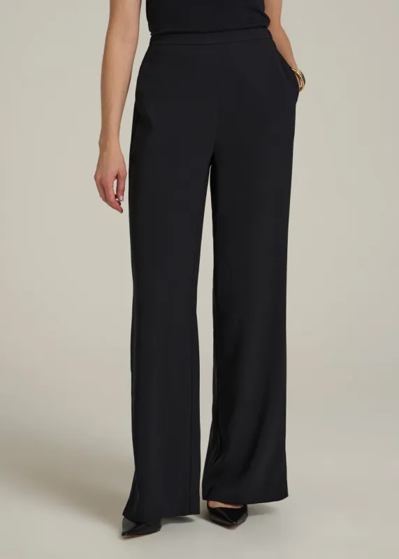 Pull-On Crepe Ultra Wide Pants for Tall Women in Black sold by American Tall