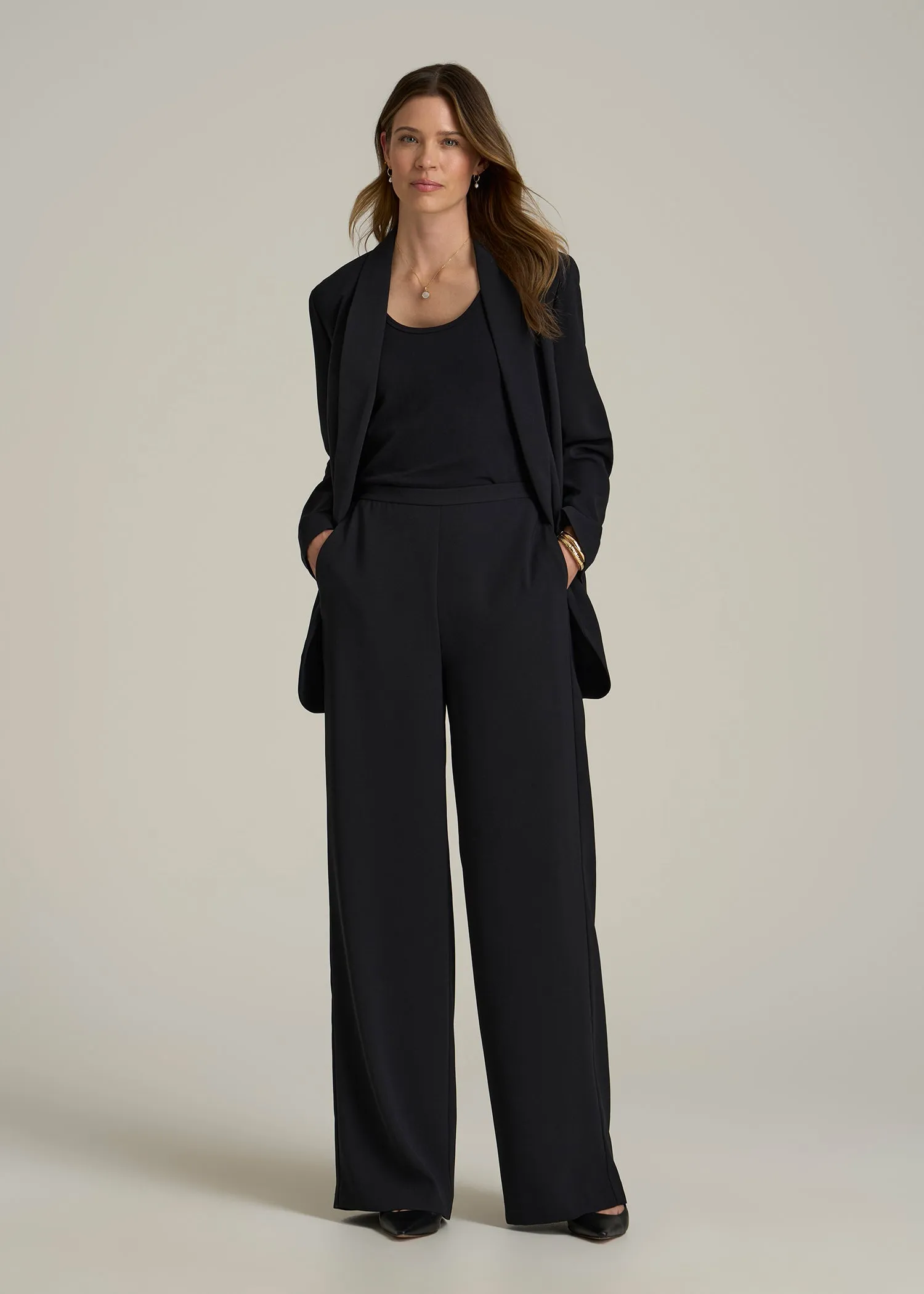 Pull-On Crepe Ultra Wide Pants for Tall Women in Black sold by American Tall product image thumbnail 4