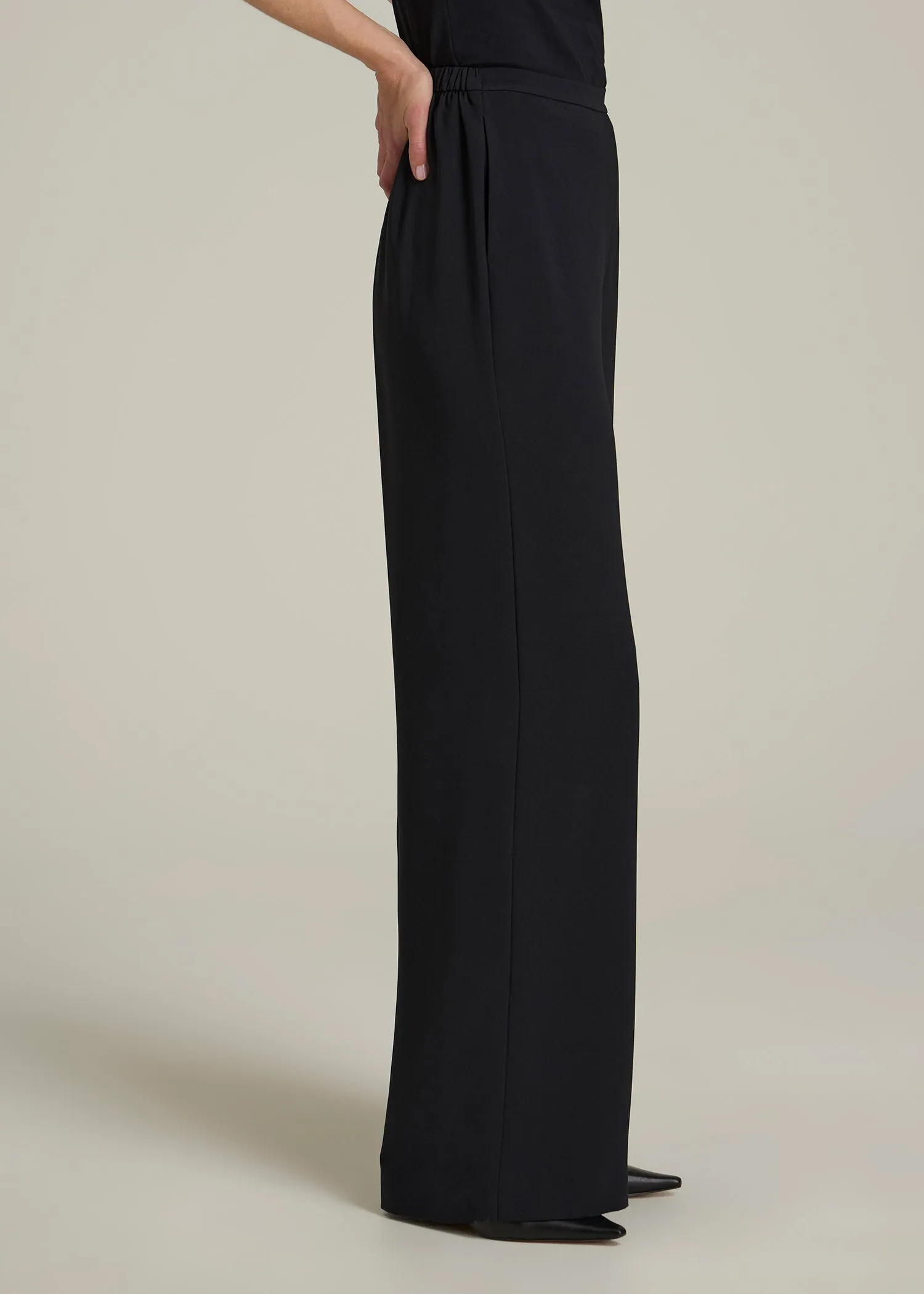 Pull-On Crepe Ultra Wide Pants for Tall Women in Black sold by American Tall product image thumbnail 3