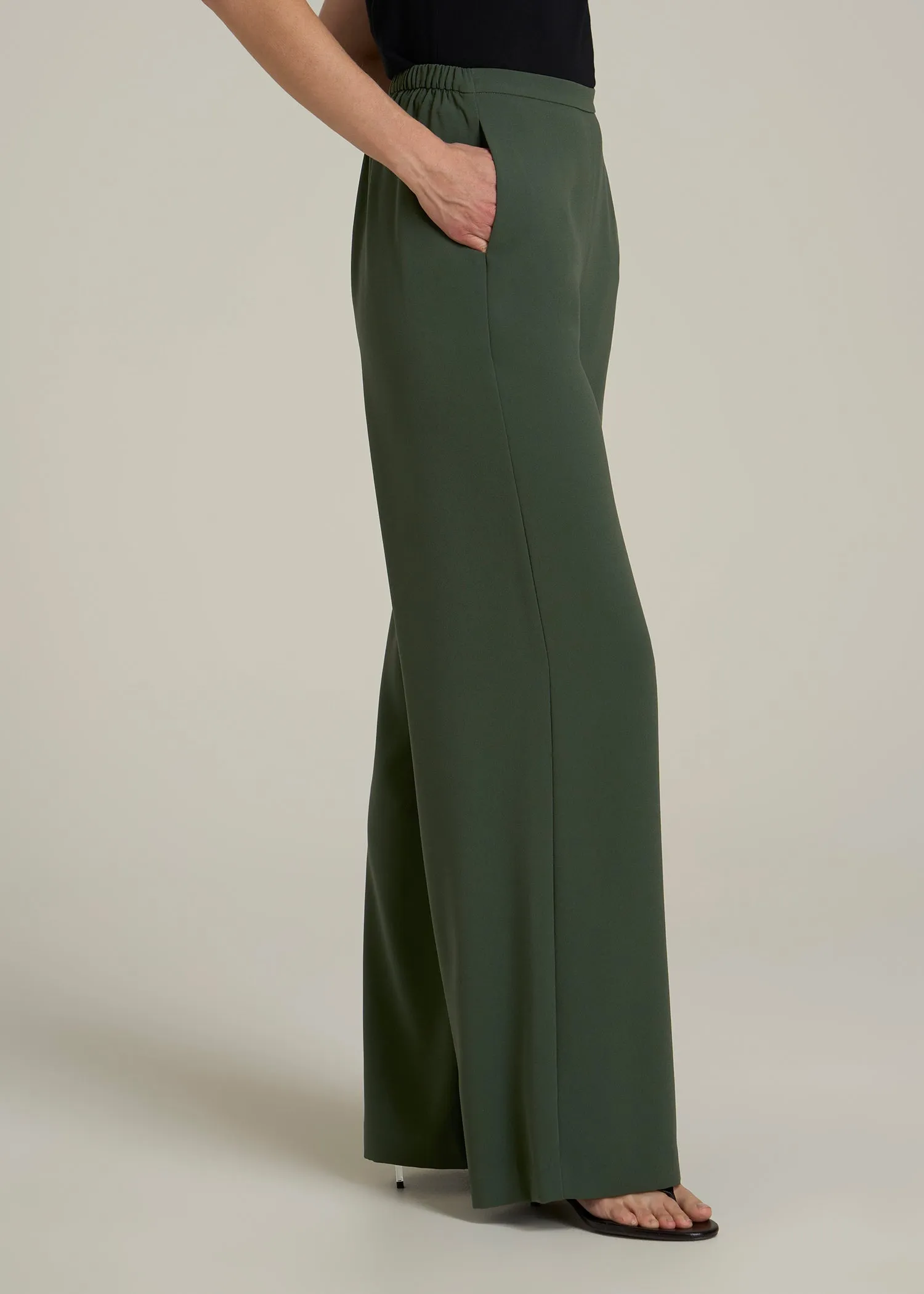 Pull-On Crepe Ultra Wide Pants for Tall Women in Climbing Ivy sold by American Tall product image thumbnail 3