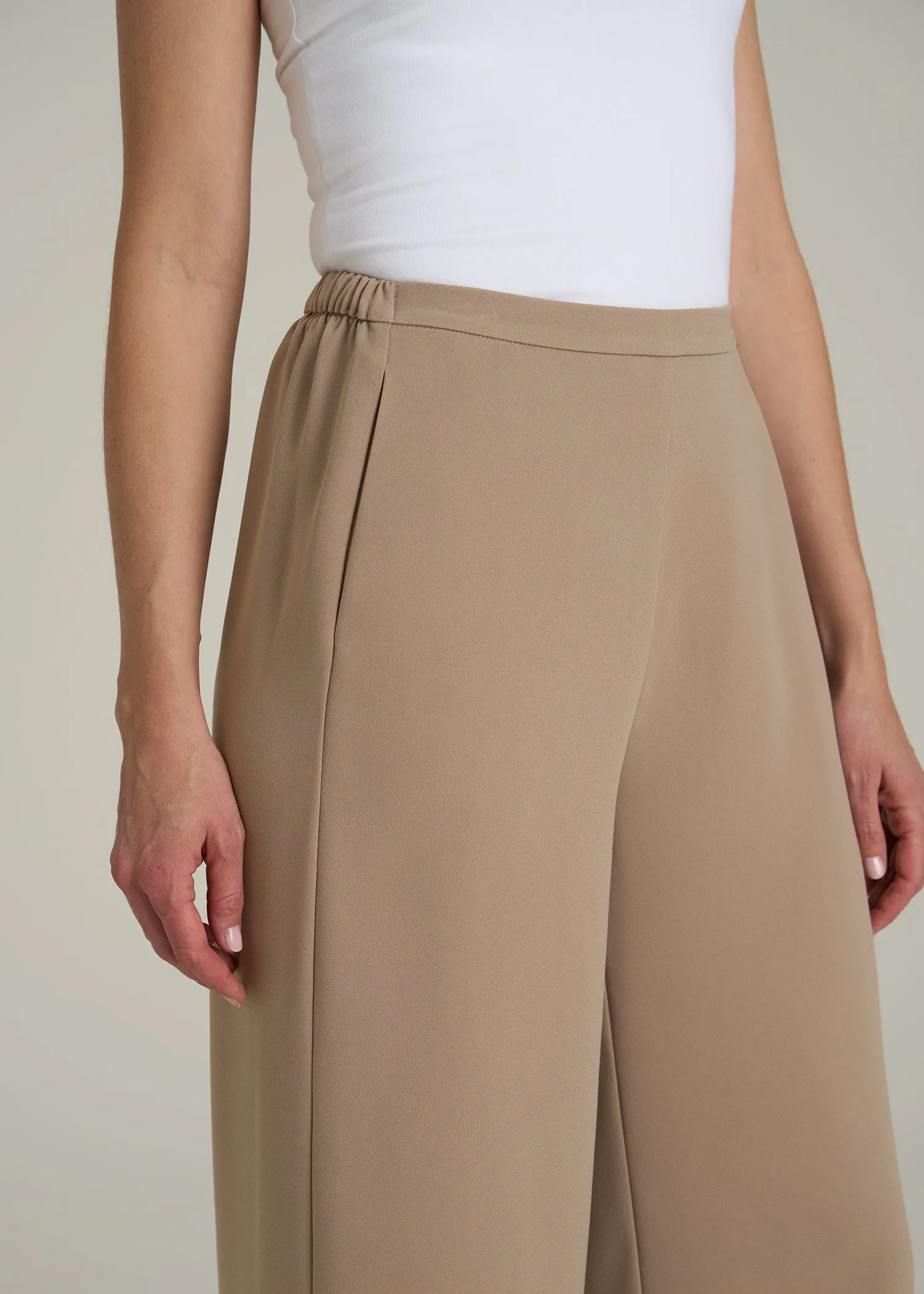 Pull-On Crepe Ultra Wide Pants for Tall Women in Dark Sand sold by American Tall product image thumbnail 2