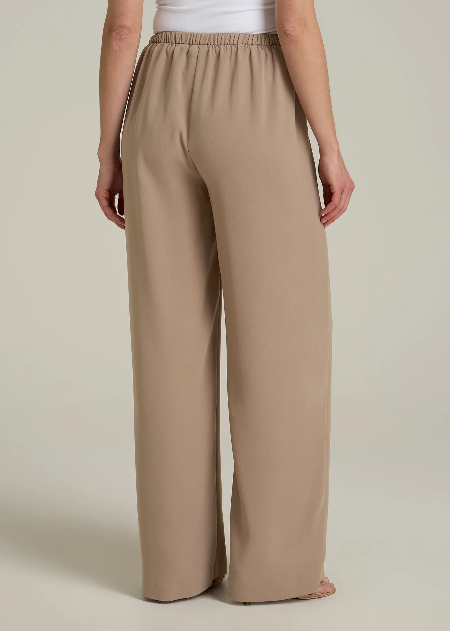 Pull-On Crepe Ultra Wide Pants for Tall Women in Dark Sand sold by American Tall product image thumbnail 5