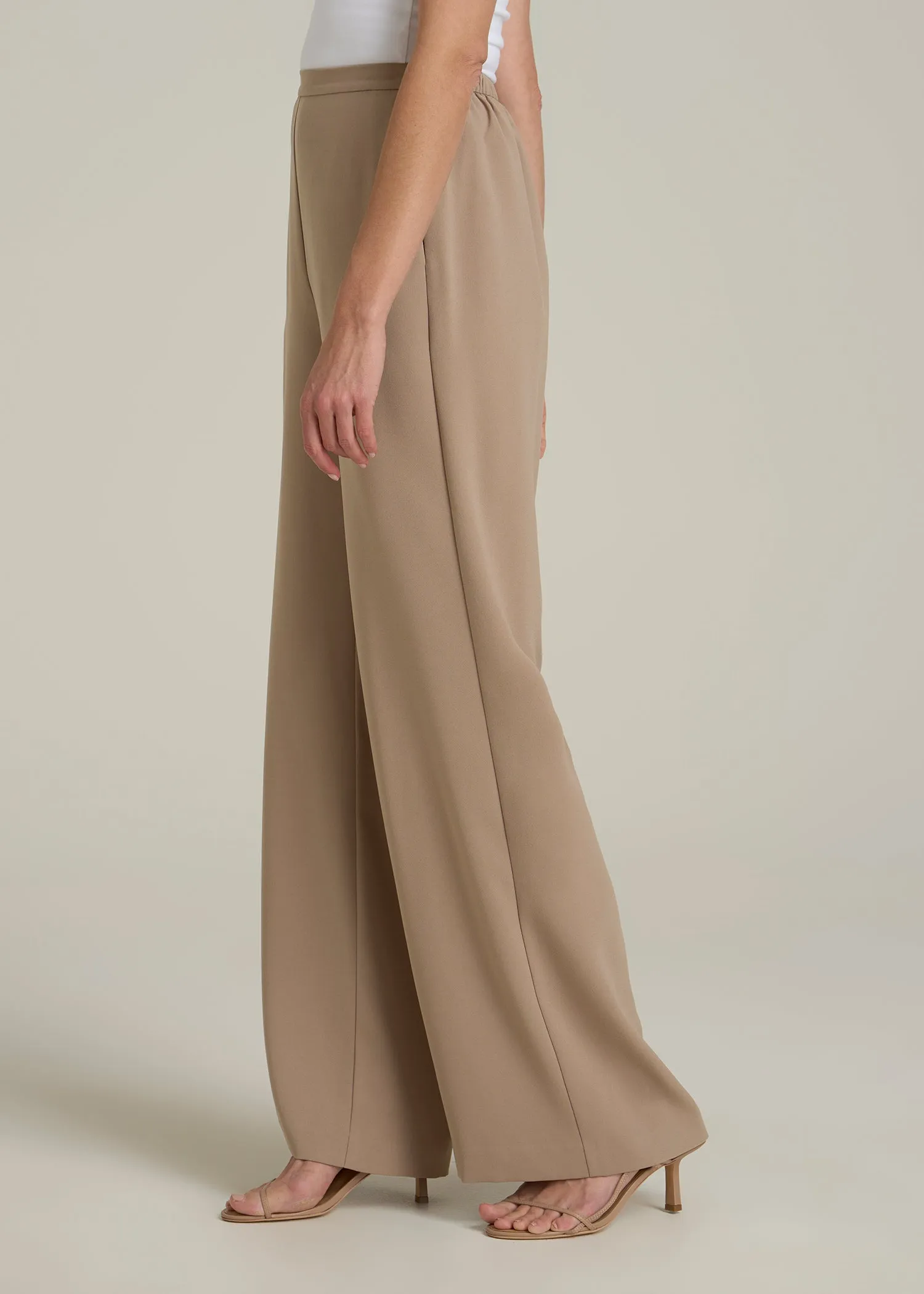 Pull-On Crepe Ultra Wide Pants for Tall Women in Dark Sand sold by American Tall product image thumbnail 3