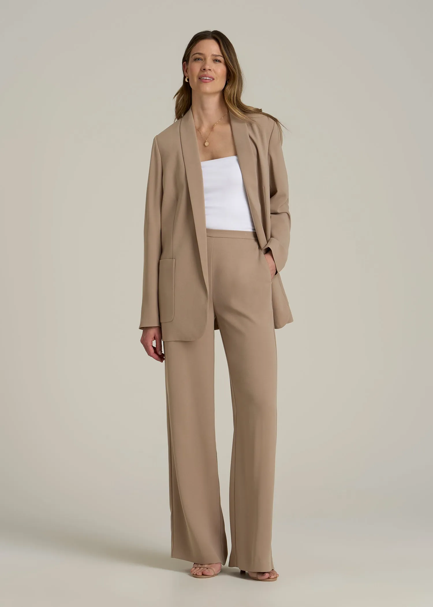 Pull-On Crepe Ultra Wide Pants for Tall Women in Dark Sand sold by American Tall product image thumbnail 4