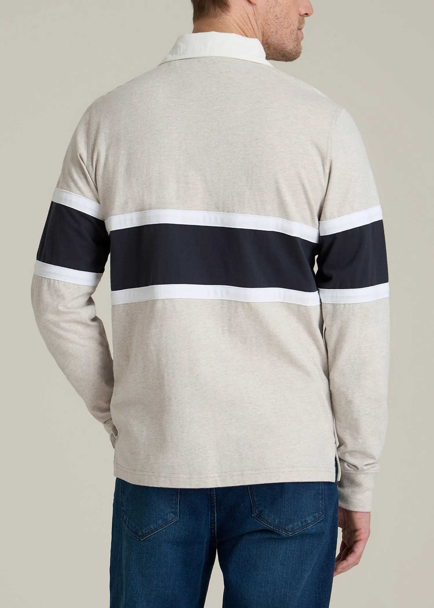 Rugby Long Sleeve Shirt for Tall Men in Oatmeal Heather Multi sold by American Tall product image thumbnail 5