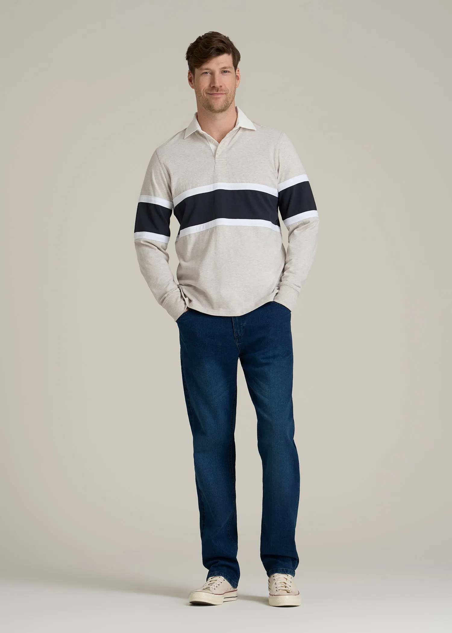 Rugby Long Sleeve Shirt for Tall Men in Oatmeal Heather Multi sold by American Tall product image thumbnail 4