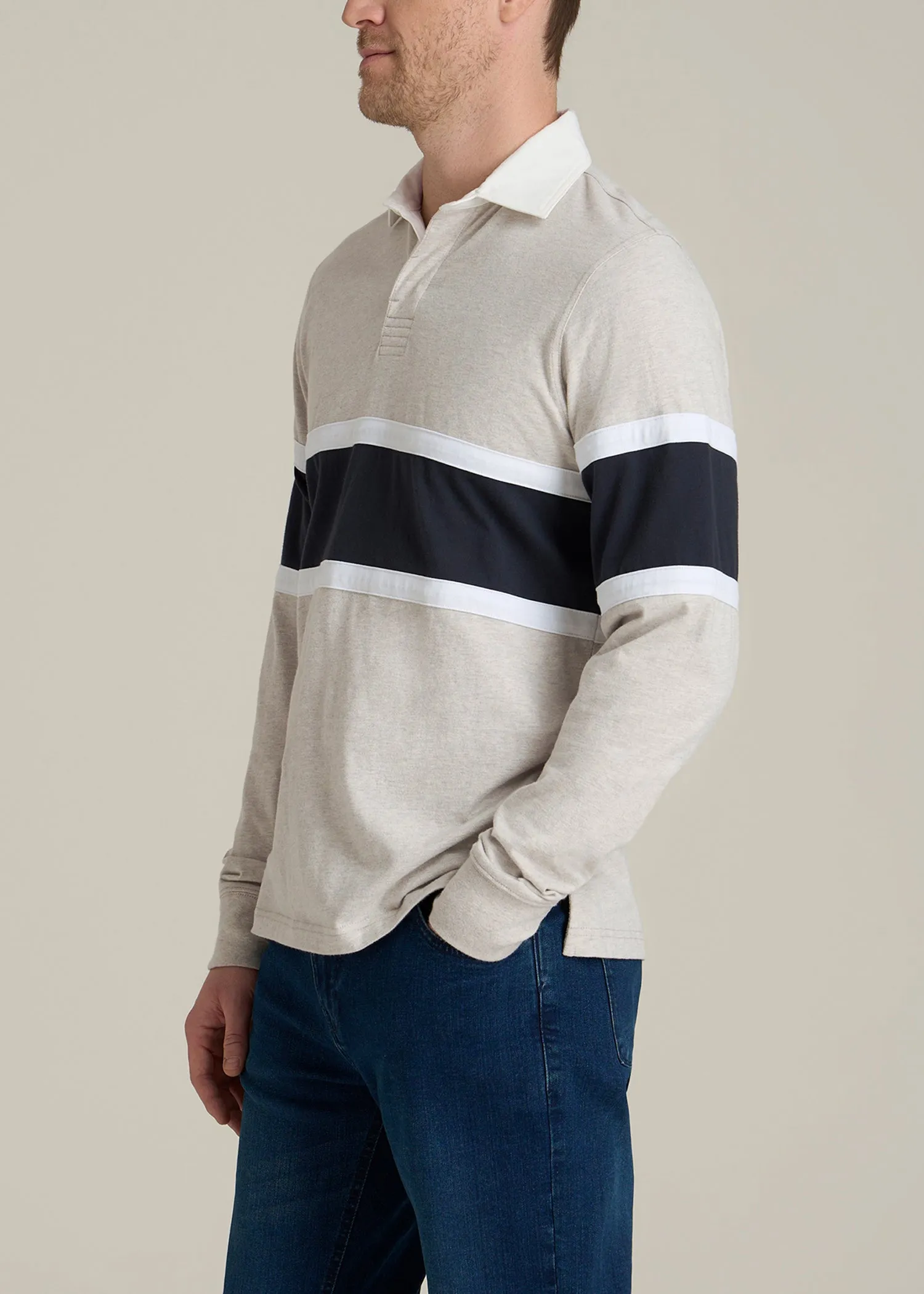 Rugby Long Sleeve Shirt for Tall Men in Oatmeal Heather Multi sold by American Tall product image thumbnail 3