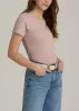 Short Sleeve Crew Neck Ribbed T-Shirt for Tall Women in Desert Rose sold by American Tall