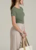 Short Sleeve Crew Neck Ribbed T-Shirt for Tall Women in Dark Seagrass sold by American Tall