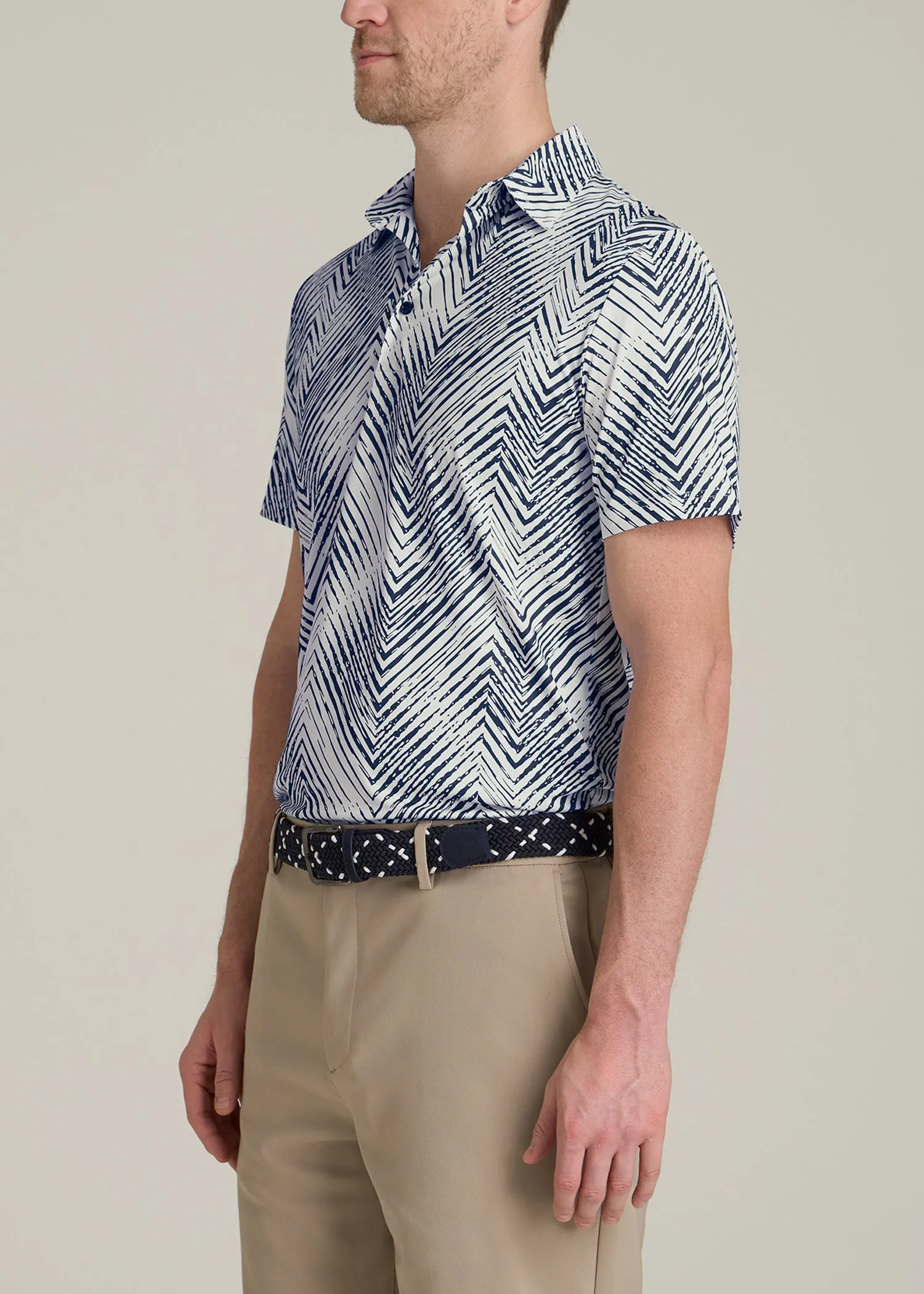 Golf Performance Polo Shirt for Tall Men in Navy Chevron sold by American Tall product image thumbnail 3