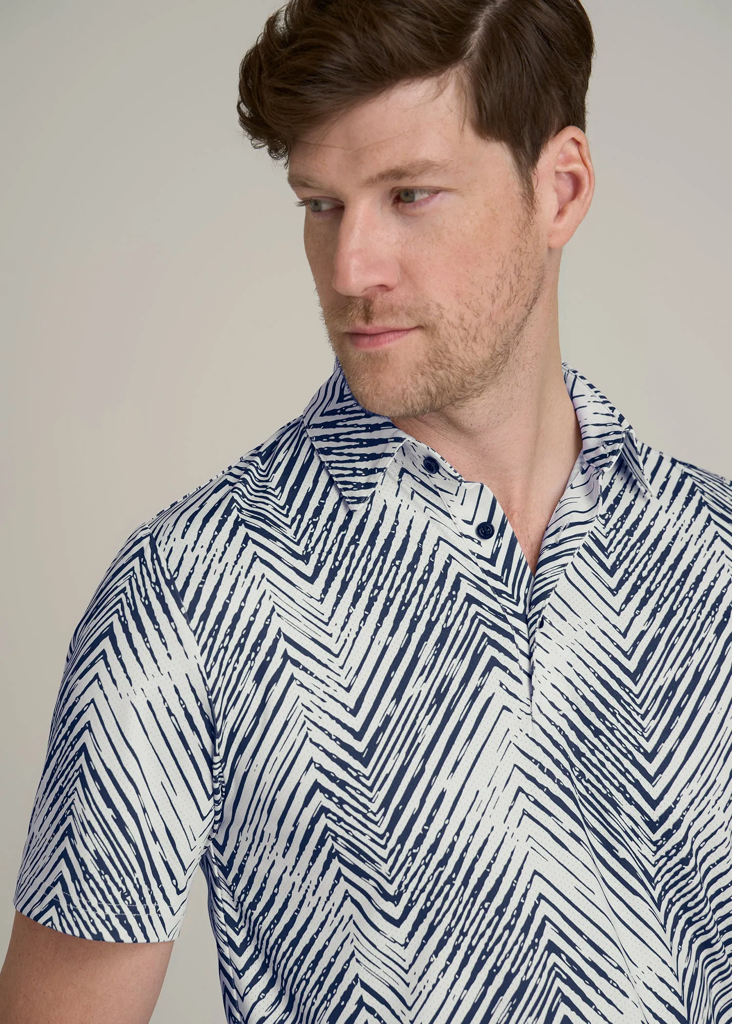 Golf Performance Polo Shirt for Tall Men in Navy Chevron sold by American Tall product image thumbnail 2